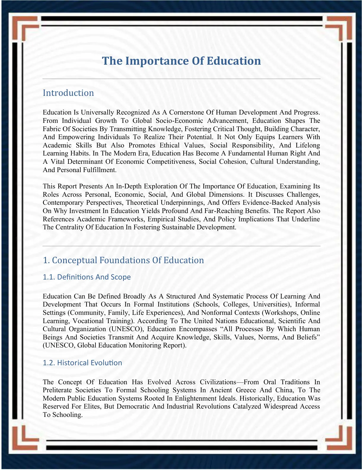 غلاف تقرير The Importance Of Education