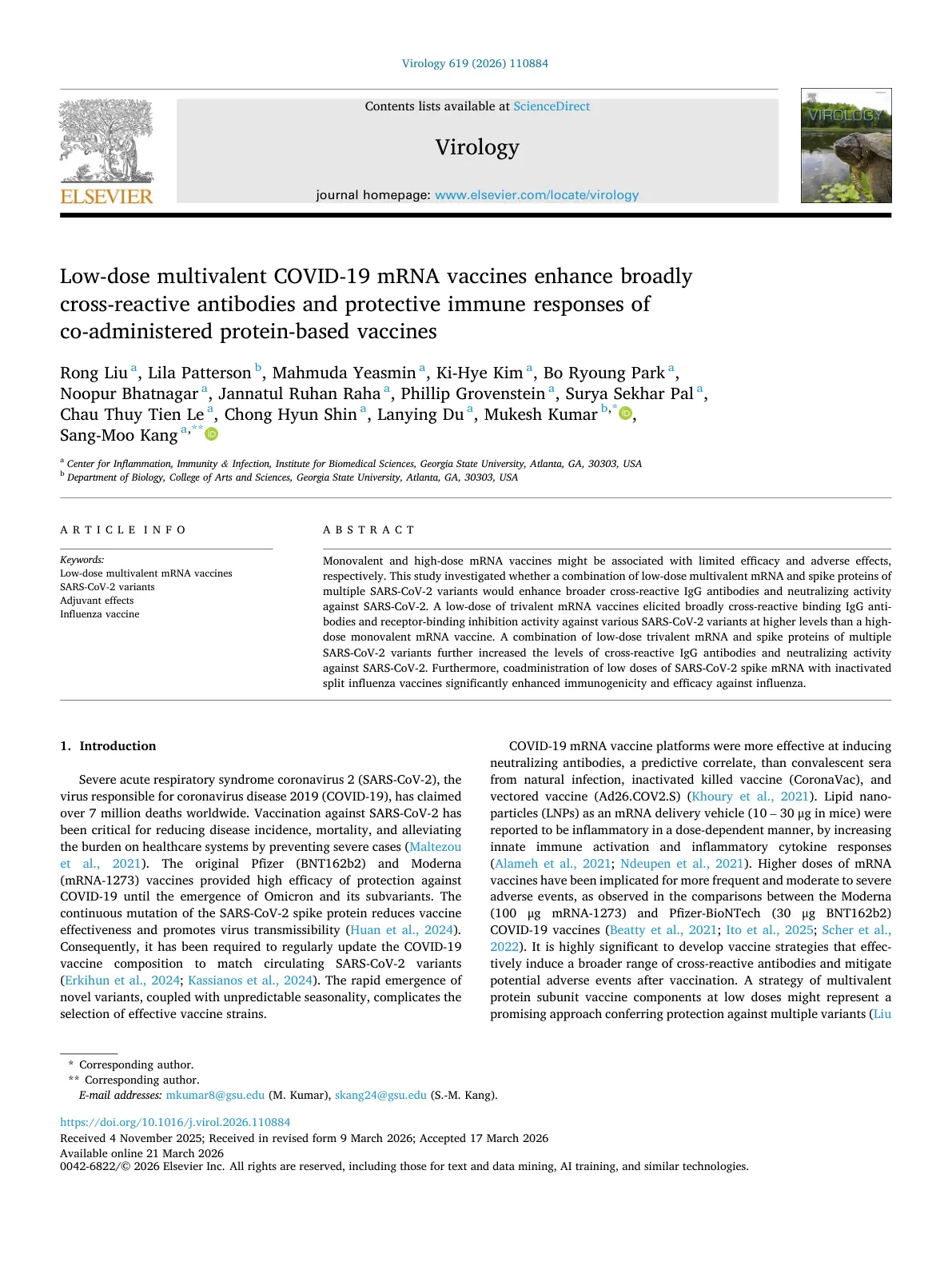 غلاف تقرير Low-dose multivalent COVID-19 mRNA vaccines enhance broadly cross-reactive antibodies and protective immune responses of co-administered protein-based vaccines
