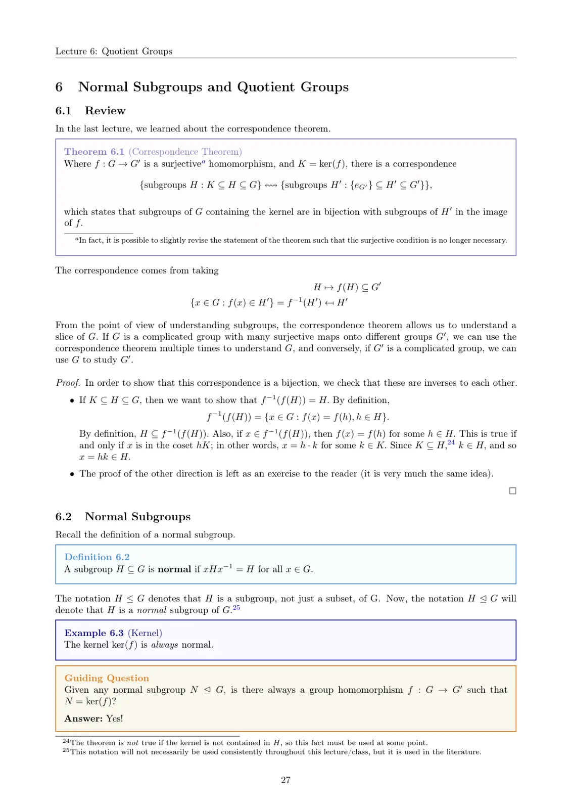 غلاف تقرير Lecture 6: Quotient Groups