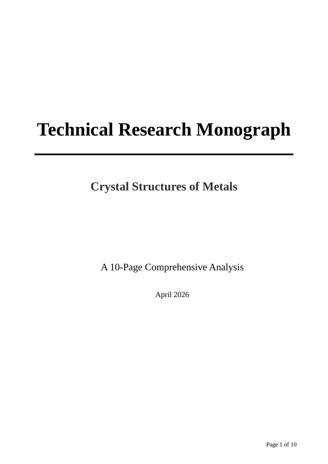 غلاف تقرير Crystal Structures of Metals – A 10-Page Comprehensive Analysis