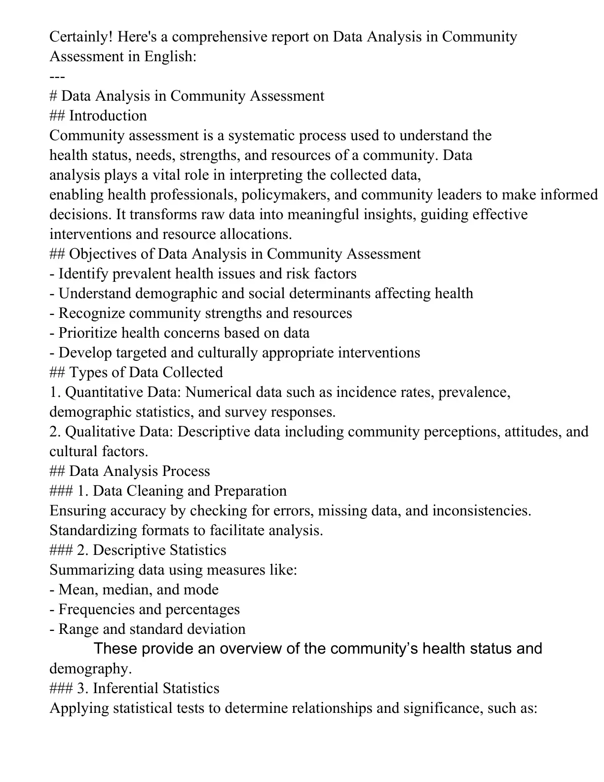 غلاف تقرير Data Analysis in Community Assessment