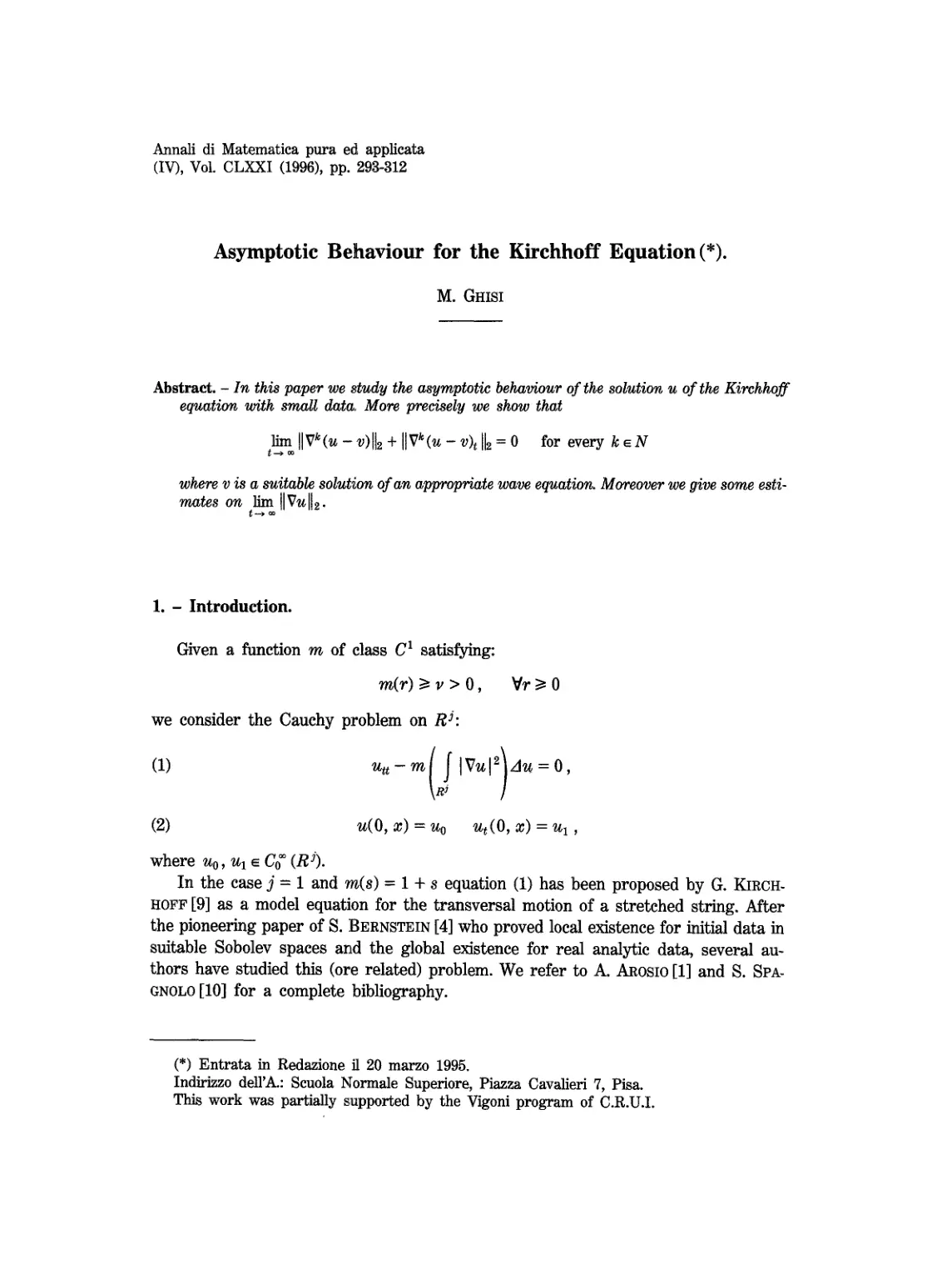 غلاف تقرير Asymptotic Behaviour for the Kirchhoff Equation (*).