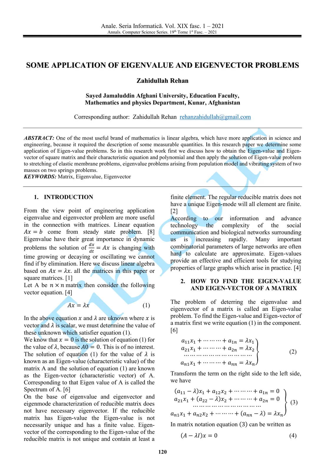 غلاف تقرير Some Application of Eigenvalue and Eigenvector Problems