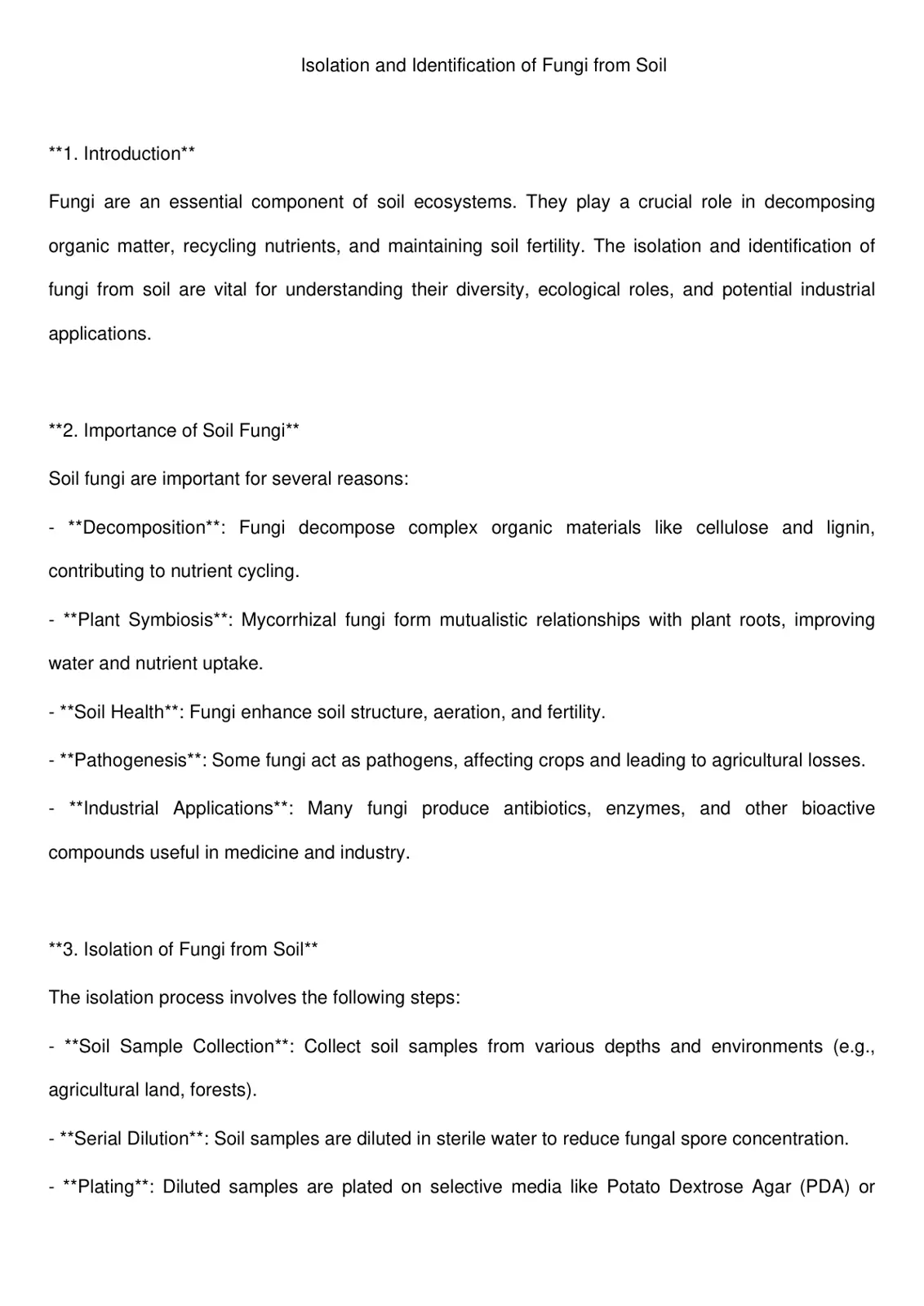 غلاف تقرير Isolation and Identification of Fungi from Soil