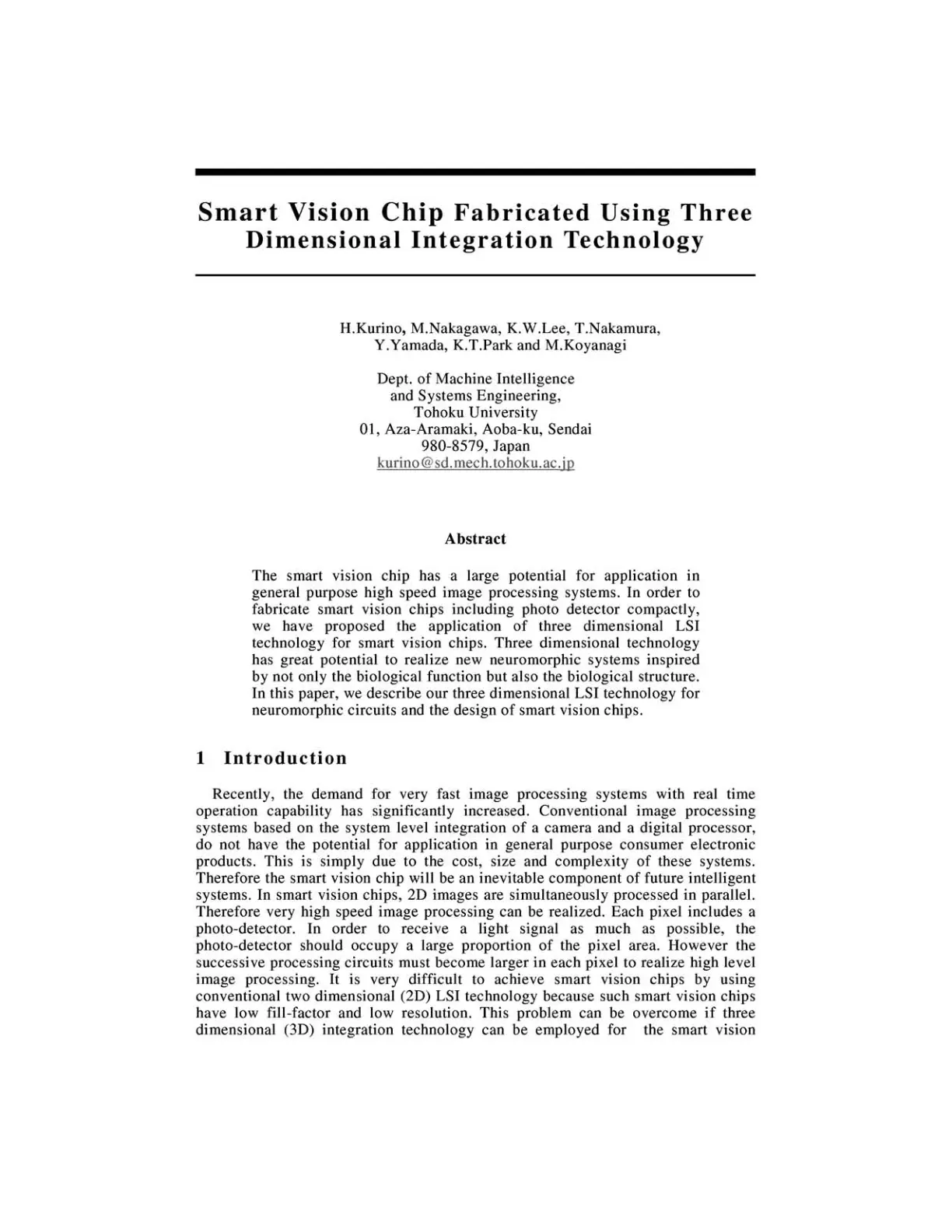 غلاف تقرير Smart Vision Chip Fabricated Using Three Dimensional Integration Technology