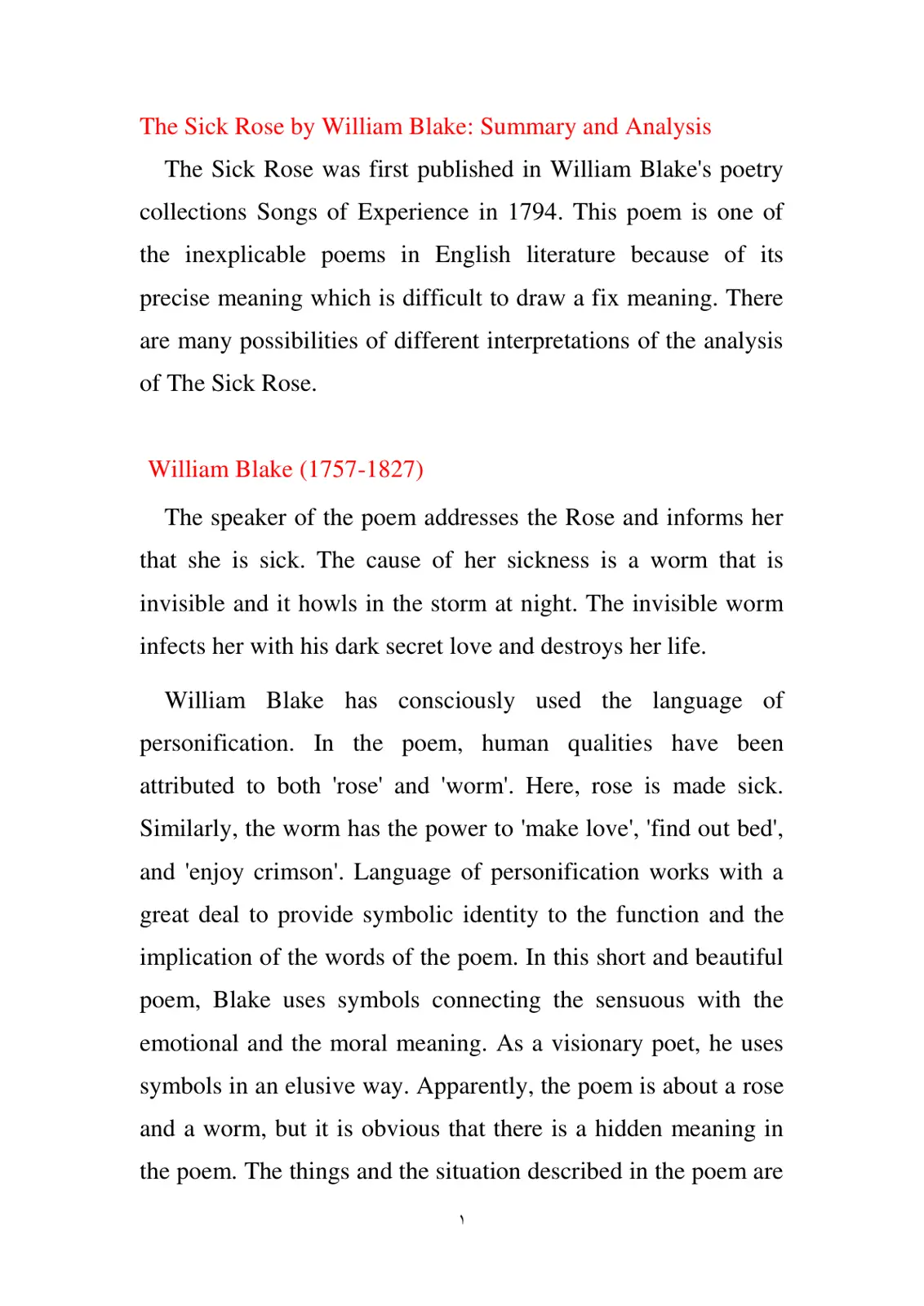 غلاف تقرير The Sick Rose by William Blake: Summary and Analysis