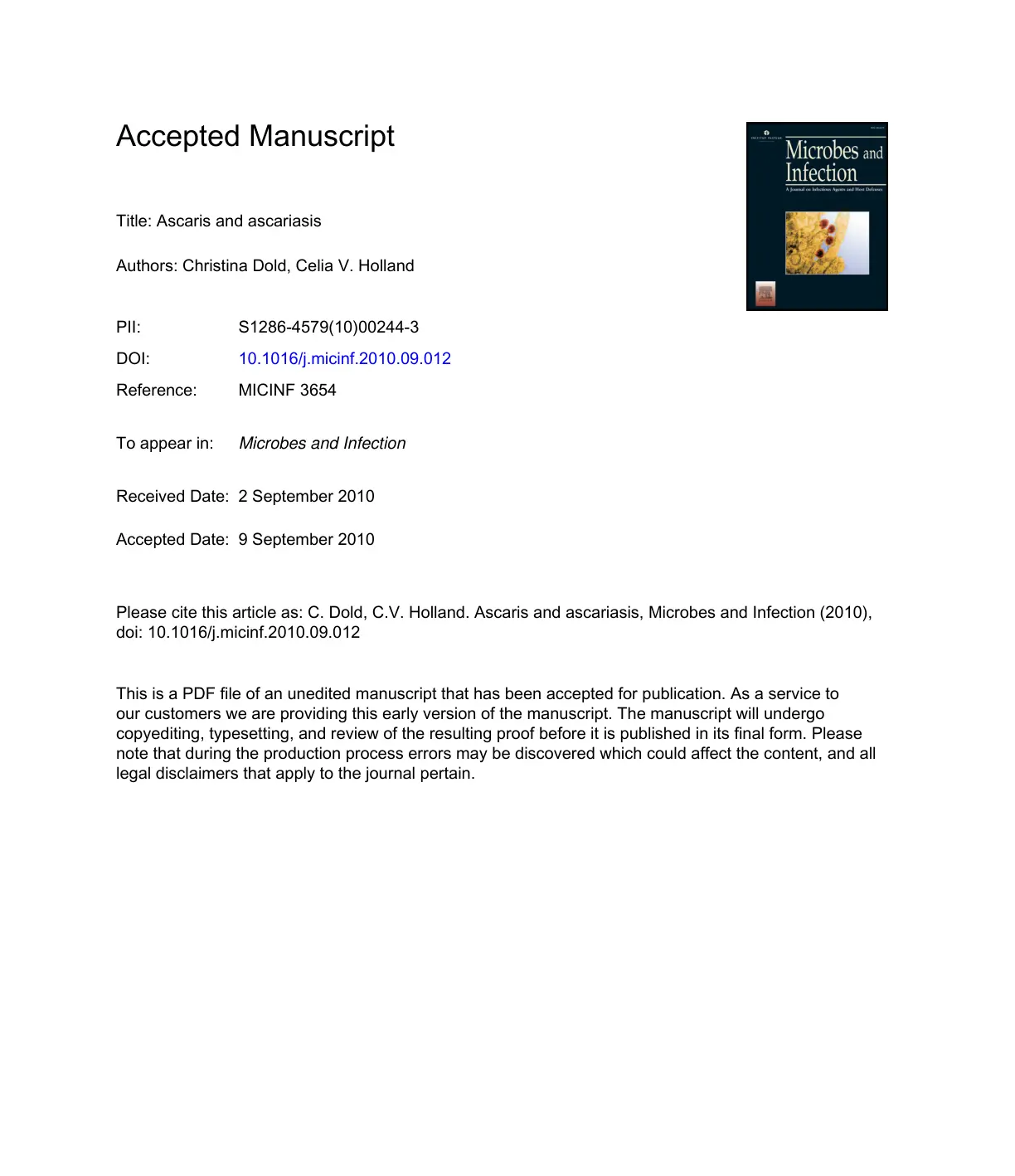 غلاف تقرير Ascaris and ascariasis