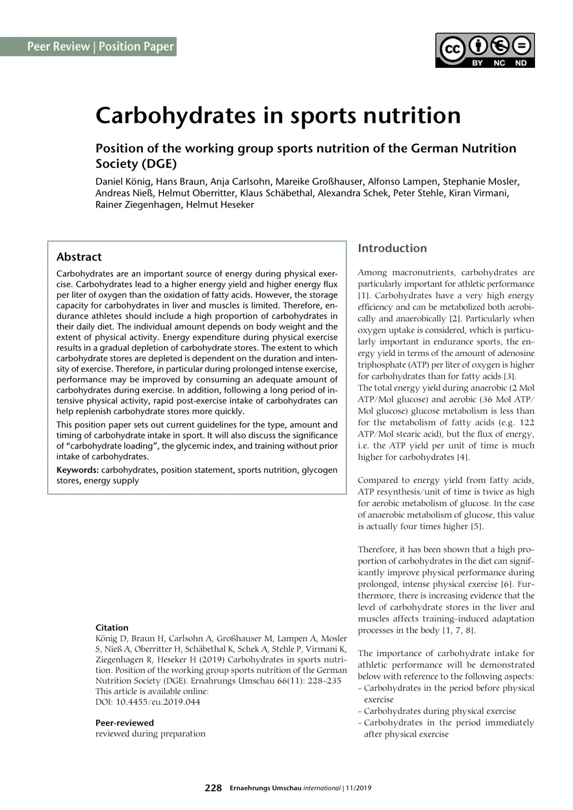 غلاف تقرير Carbohydrates in sports nutrition: Position of the working group sports nutrition of the German Nutrition Society (DGE)