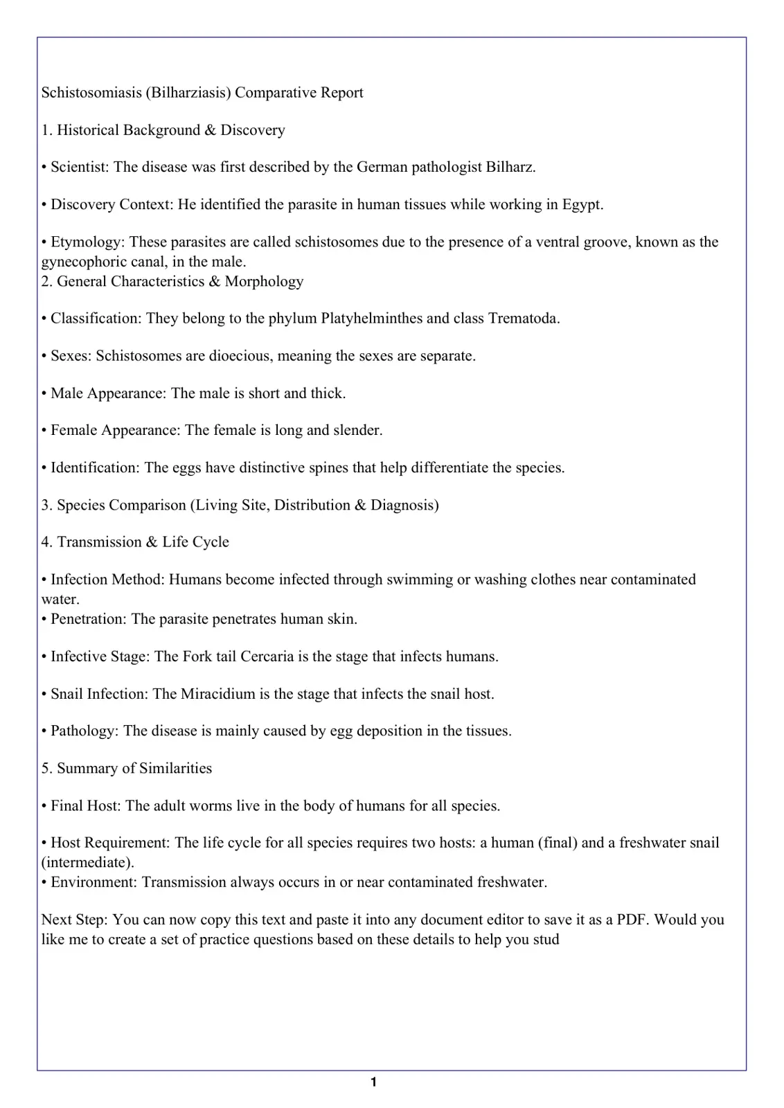 غلاف تقرير Schistosomiasis (Bilharziasis) Comparative Report