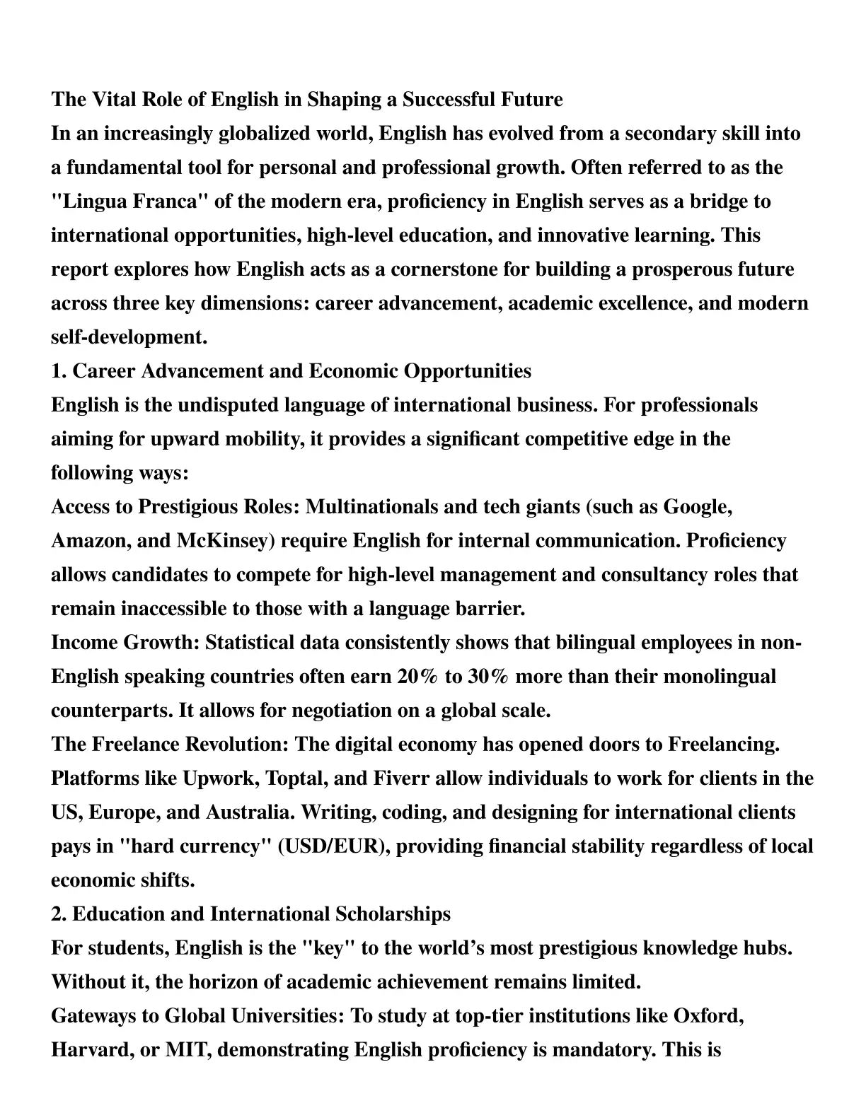 غلاف تقرير The Vital Role of English in Shaping a Successful Future