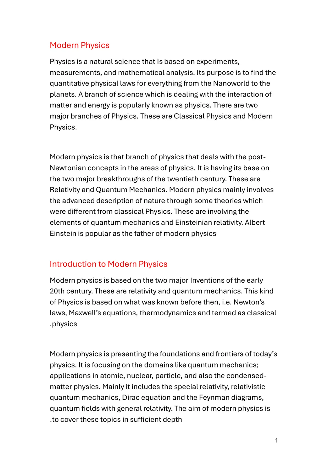 غلاف تقرير Modern Physics