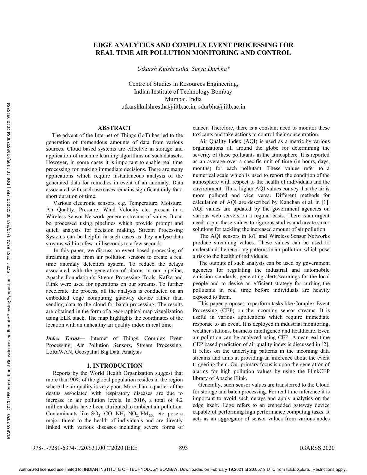 غلاف تقرير Edge Analytics and Complex Event Processing for Real Time Air Pollution Monitoring and Control