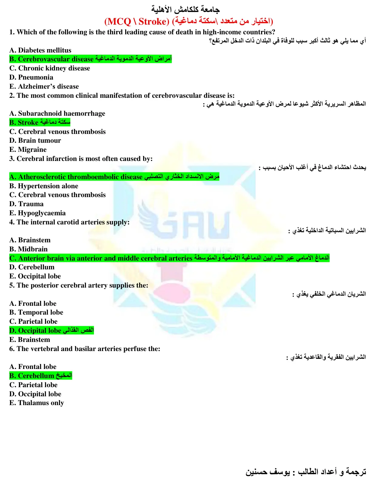 غلاف تقرير أسئلة متعددة الخيارات حول السكتة الدماغية