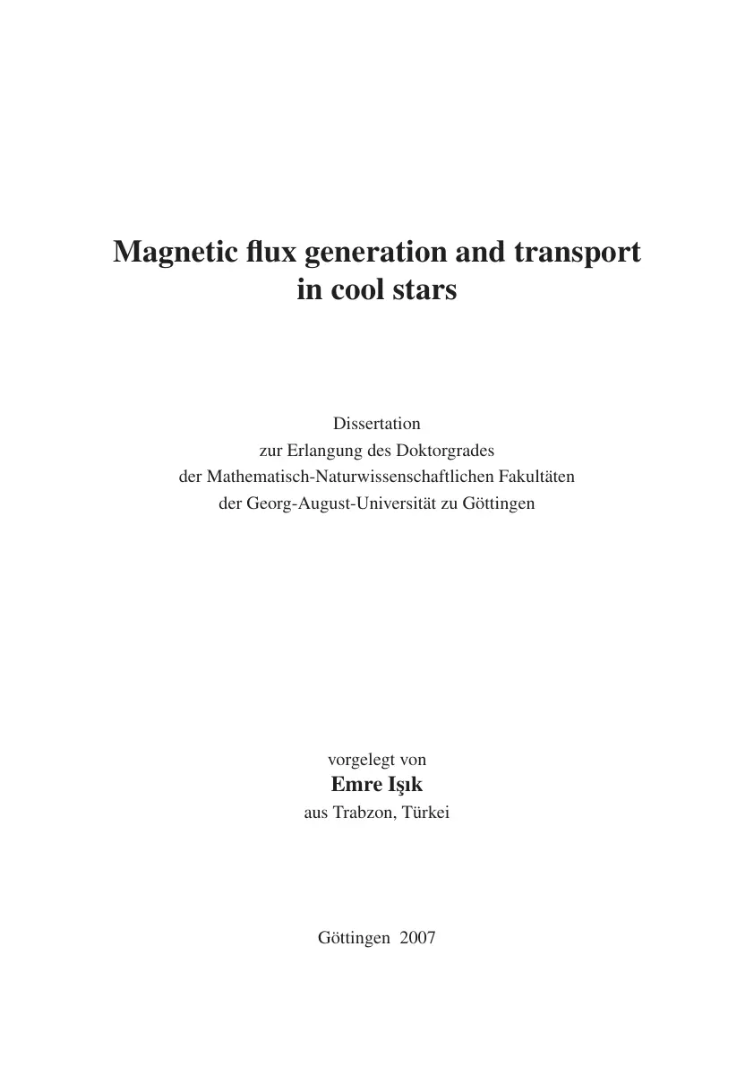 غلاف تقرير Magnetic flux generation and transport in cool stars