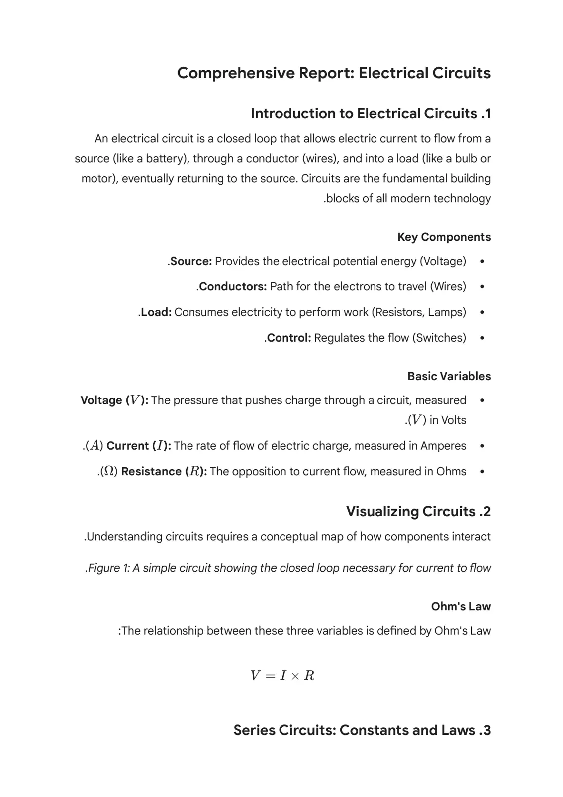 غلاف تقرير Comprehensive Report: Electrical Circuits