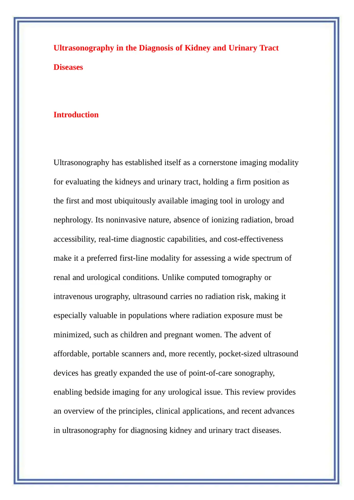 غلاف تقرير Ultrasonography in the Diagnosis of Kidney and Urinary Tract Diseases