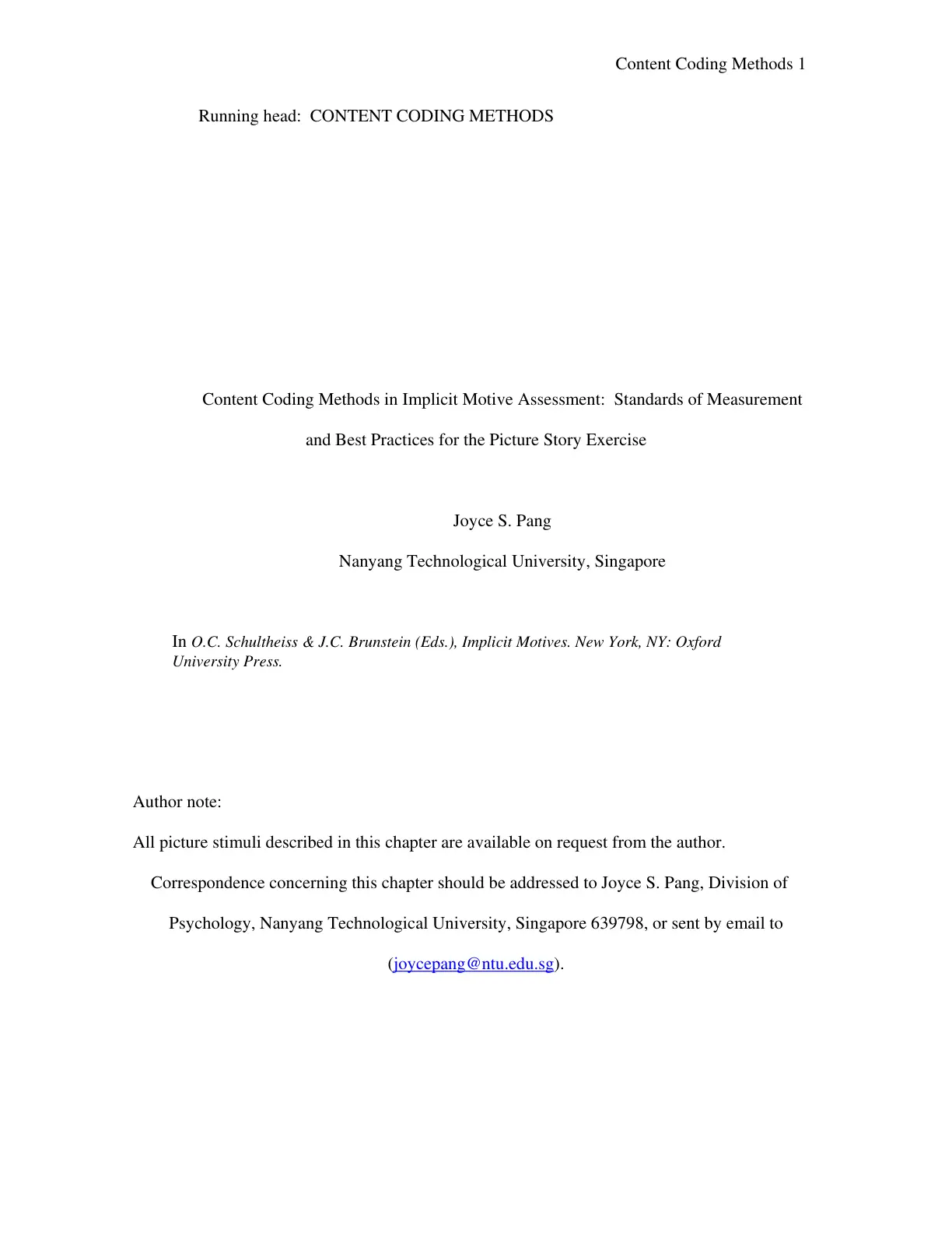 غلاف تقرير Content Coding Methods in Implicit Motive Assessment: Standards of Measurement and Best Practices for the Picture Story Exercise