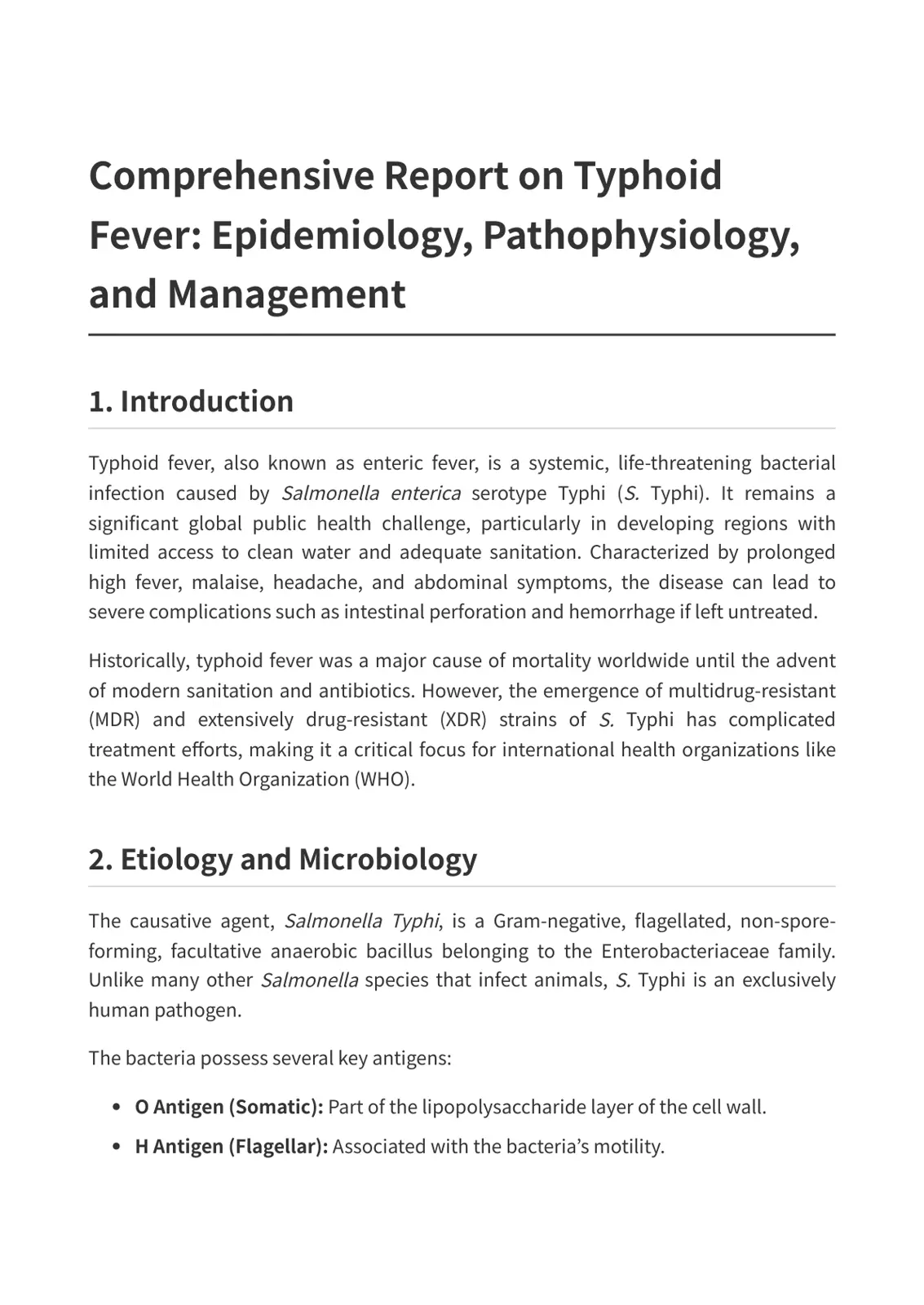 غلاف تقرير Comprehensive Report on Typhoid Fever: Epidemiology, Pathophysiology, and Management