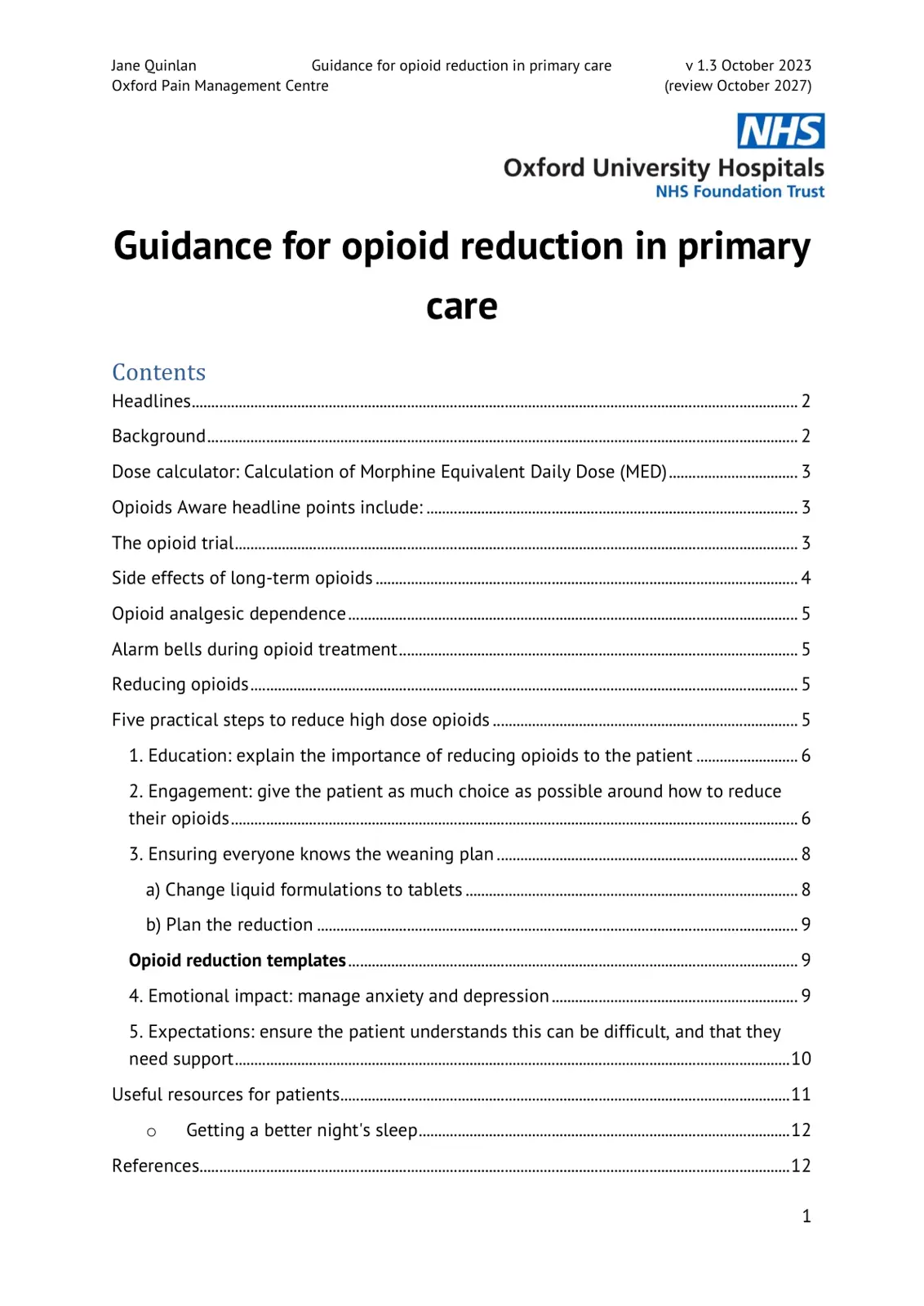غلاف تقرير Guidance for opioid reduction in primary care