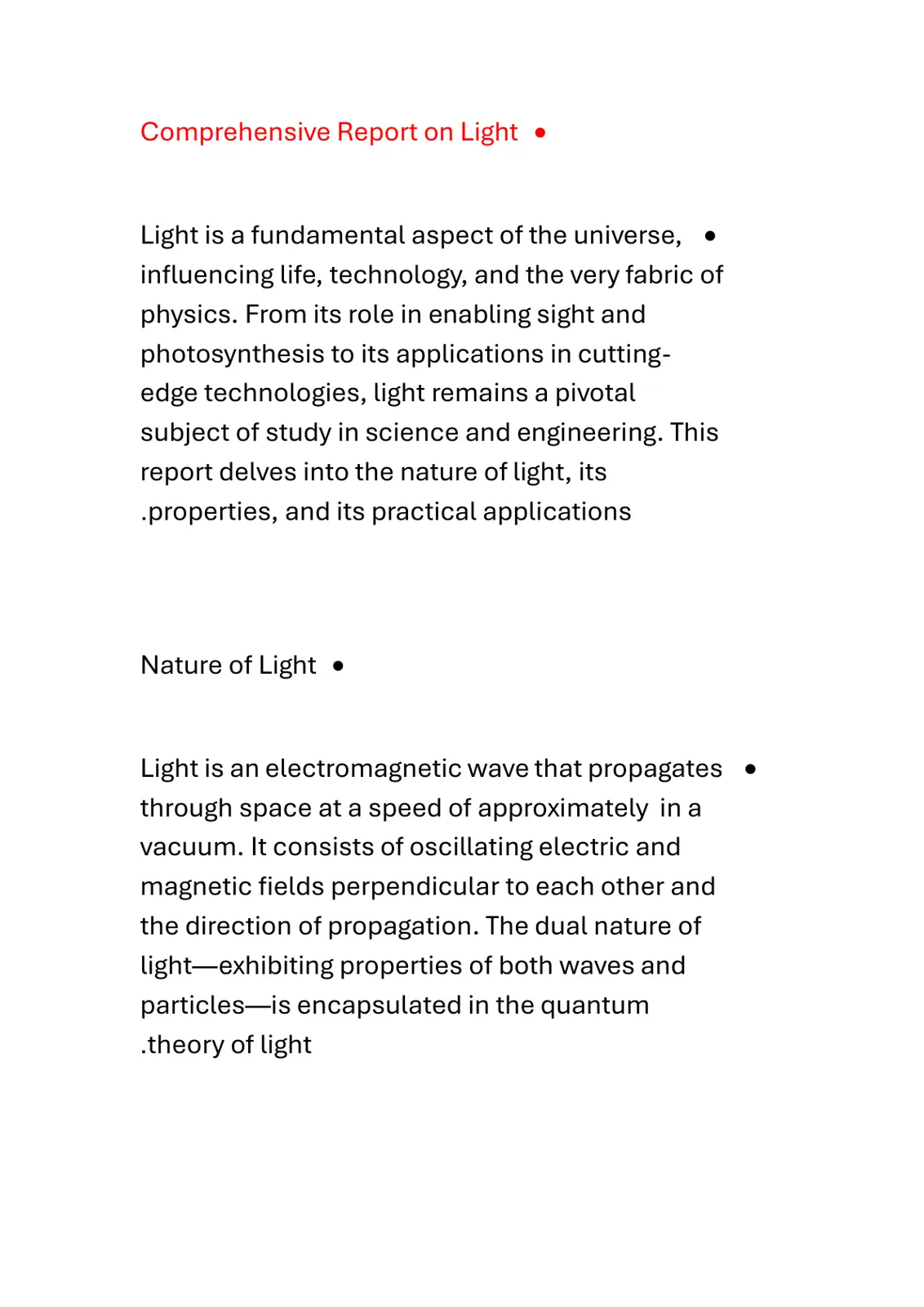 غلاف تقرير Comprehensive Report on Light