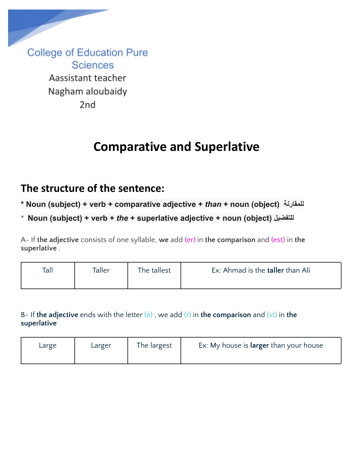 غلاف تقرير Comparative and Superlative