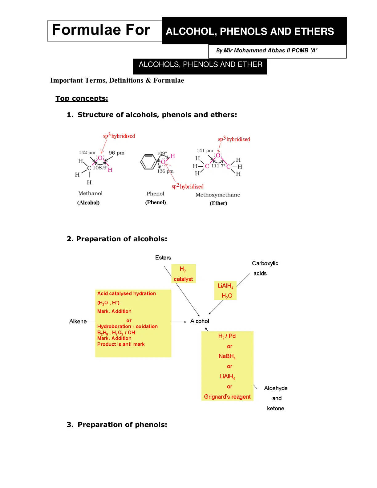 غلاف تقرير Formulae For ALCOHOL, PHENOLS AND ETHERS
