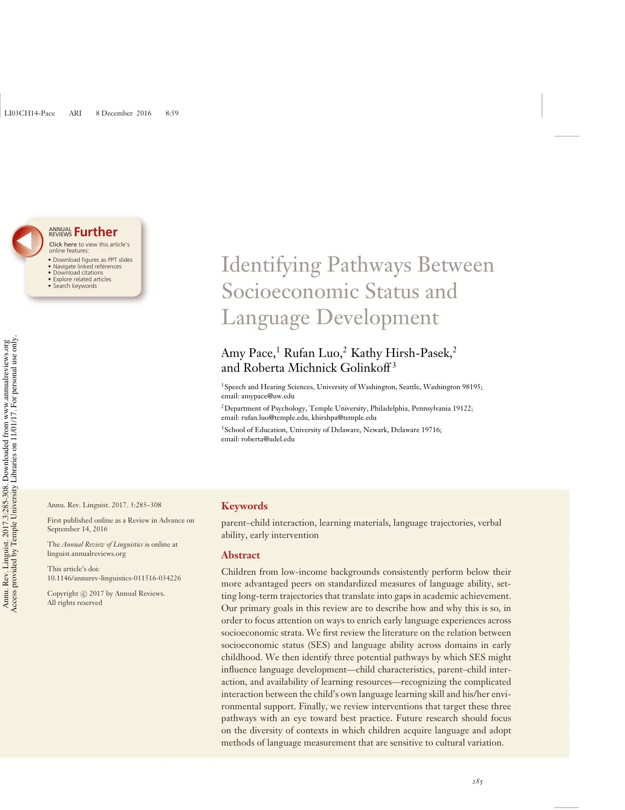 غلاف تقرير Identifying Pathways Between Socioeconomic Status and Language Development