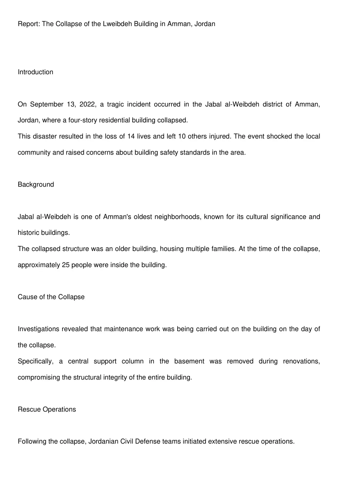 غلاف تقرير Report: The Collapse of the Lweibdeh Building in Amman, Jordan