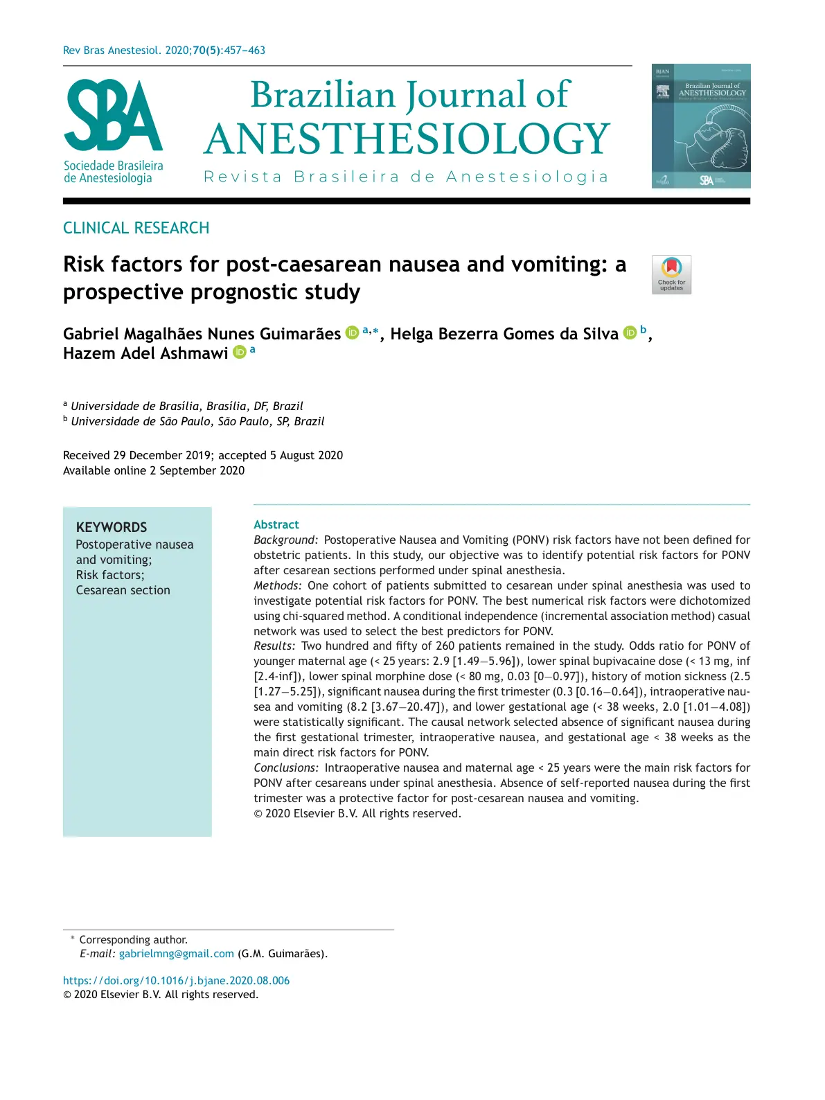 غلاف تقرير Risk Factors for Post-Caesarean Nausea and Vomiting: A Prospective Prognostic Study