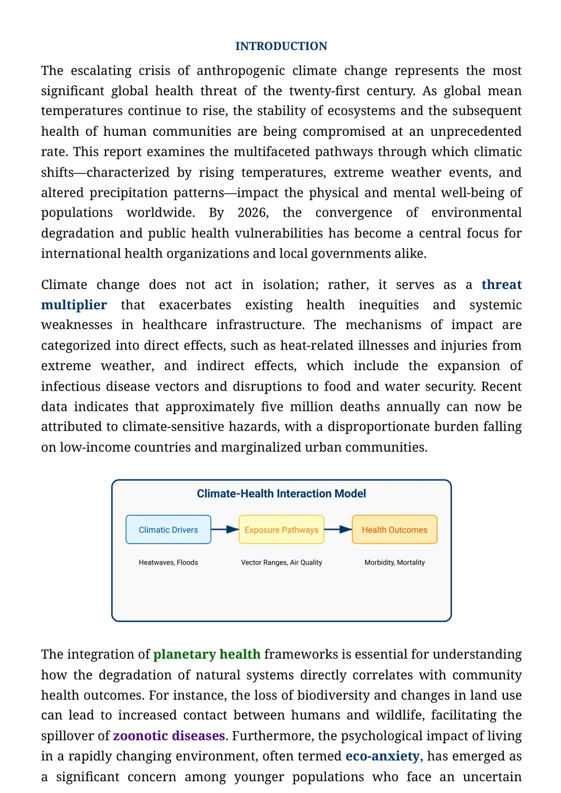 غلاف تقرير Climate Change and Human Health: A Multidisciplinary Analysis