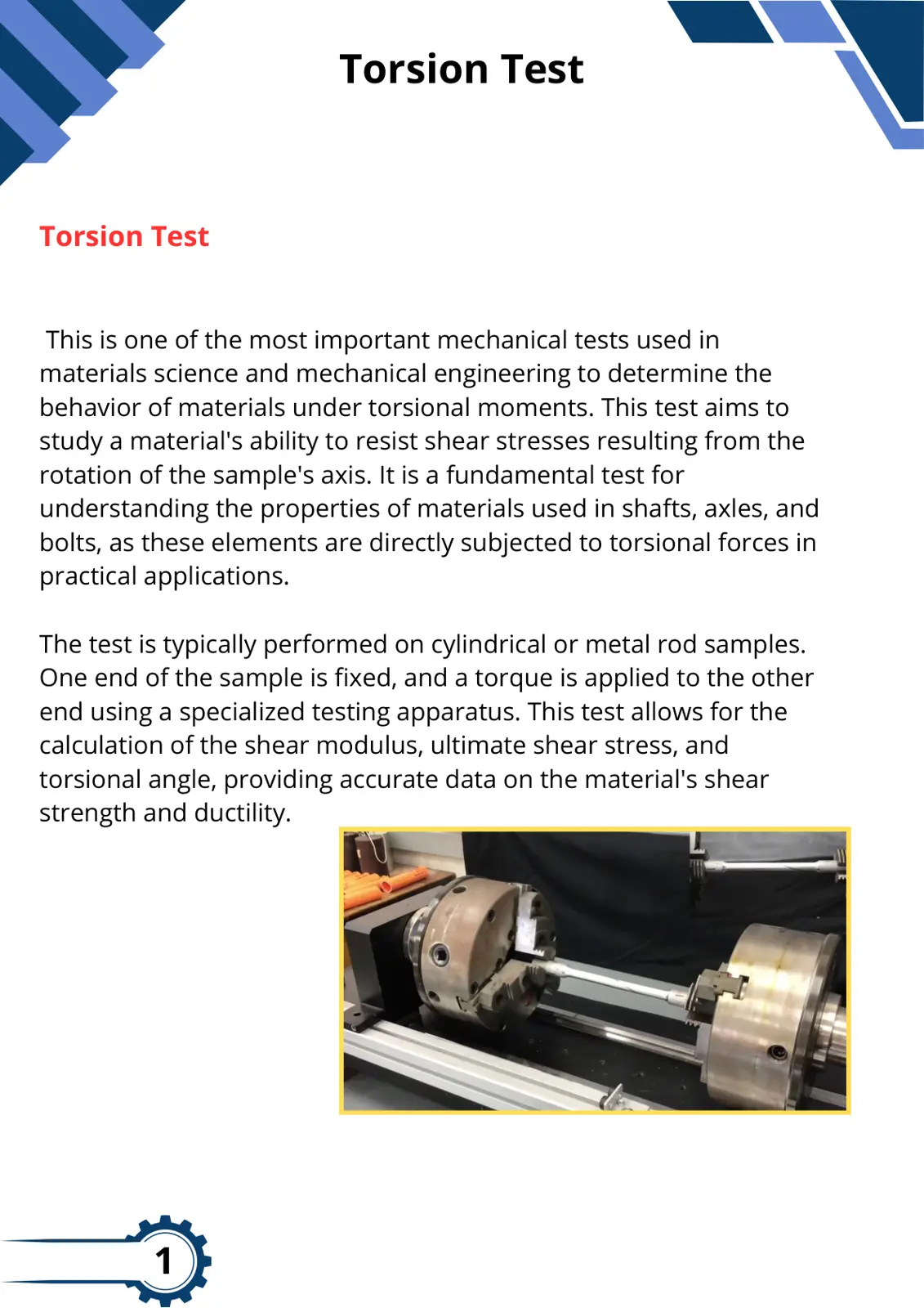 غلاف تقرير Torsion Test