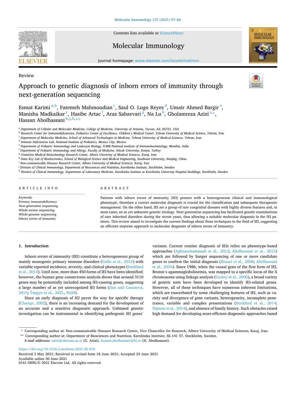 غلاف تقرير Approach to genetic diagnosis of inborn errors of immunity through next-generation sequencing