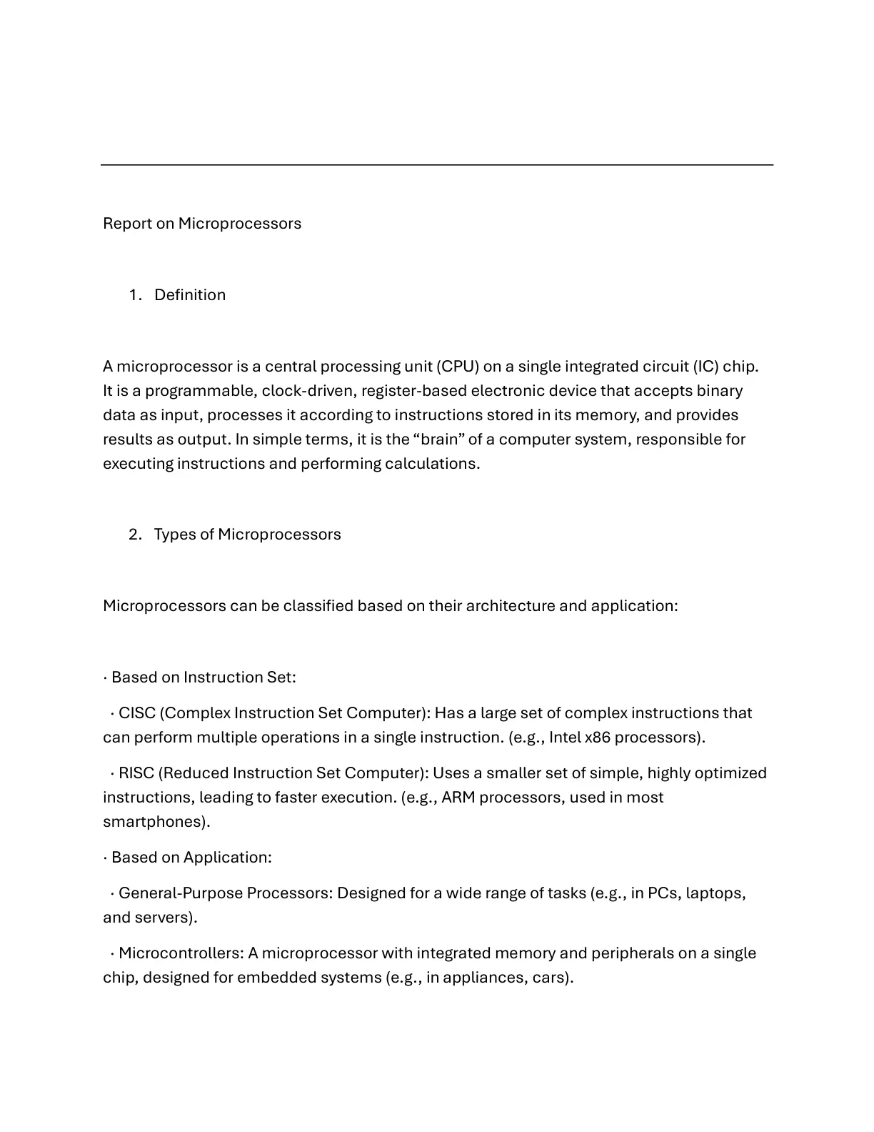غلاف تقرير Report on Microprocessors