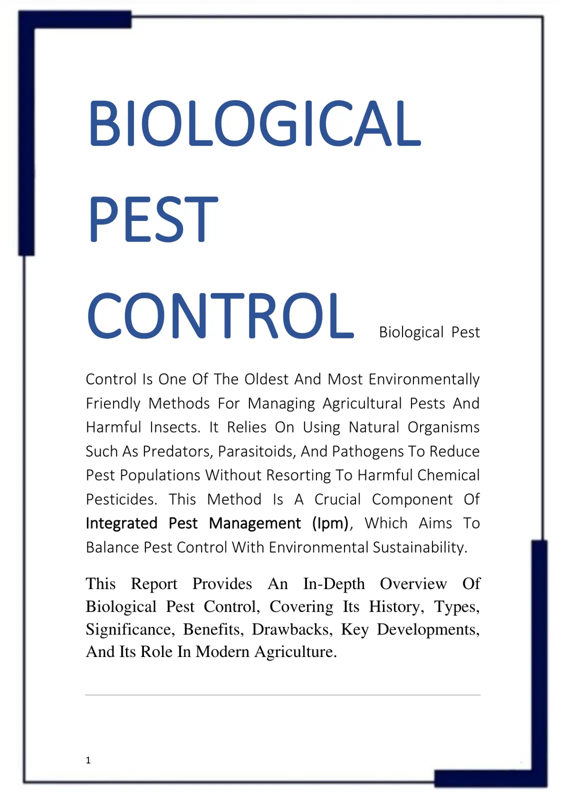 غلاف تقرير BIOLOGICAL PEST CONTROL