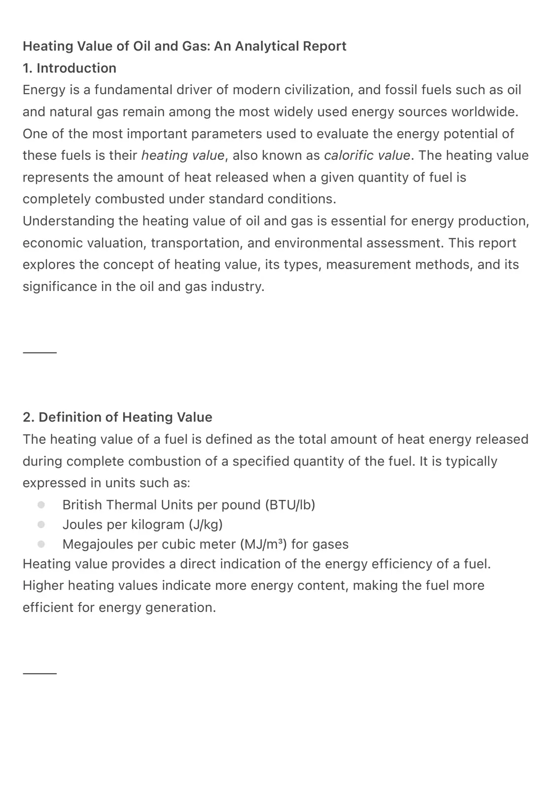 غلاف تقرير Heating Value of Oil and Gas: An Analytical Report