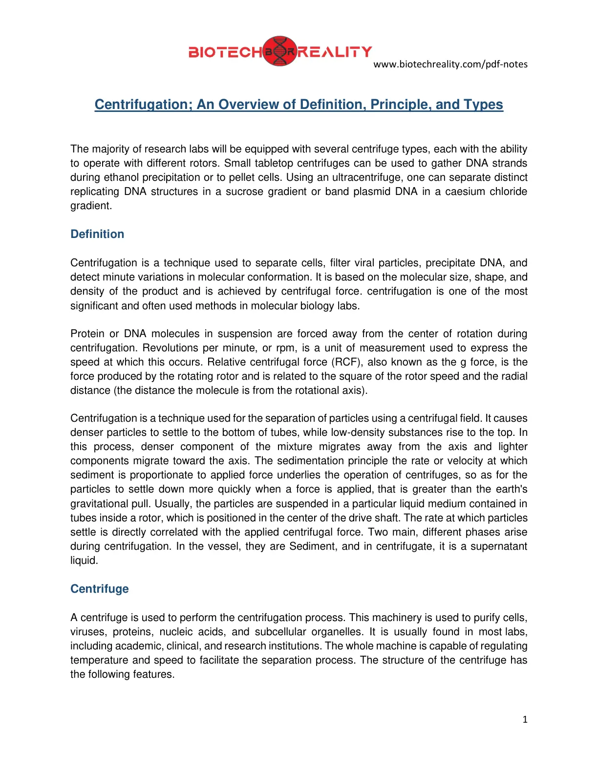 غلاف تقرير Centrifugation; An Overview of Definition, Principle, and Types