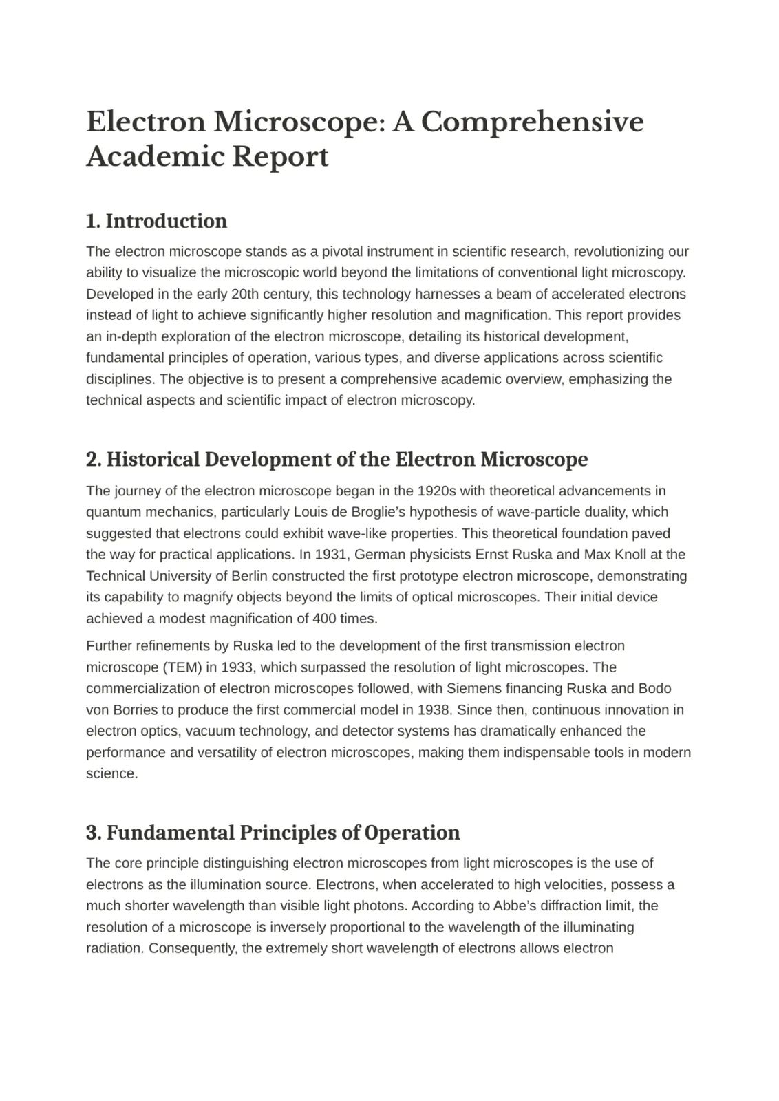 غلاف تقرير Electron Microscope: A Comprehensive Academic Report