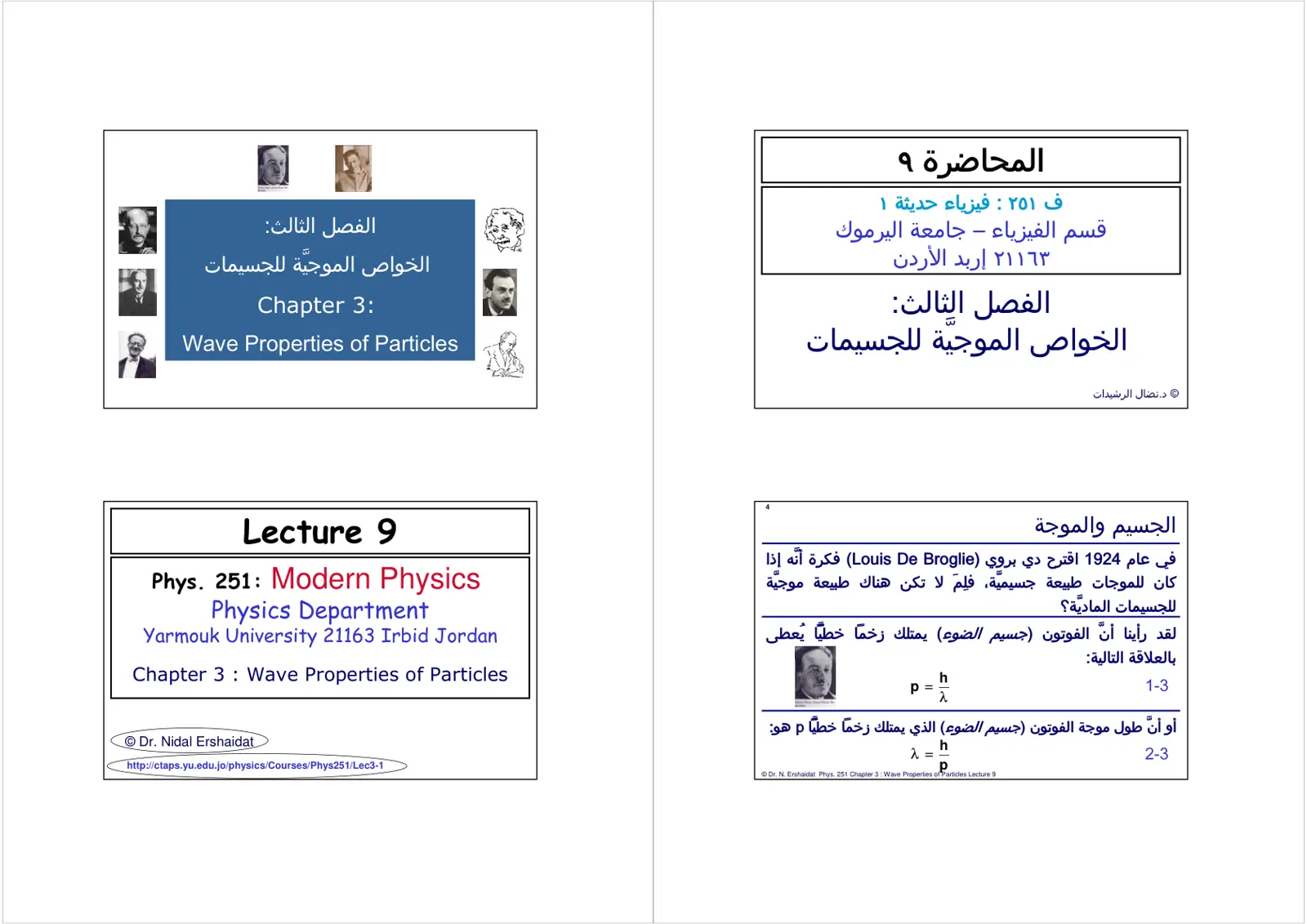 غلاف تقرير الفصل الثالث: الخواص الموجية للجسيمات - محاضرة ٩ - فيزياء حديثة ١