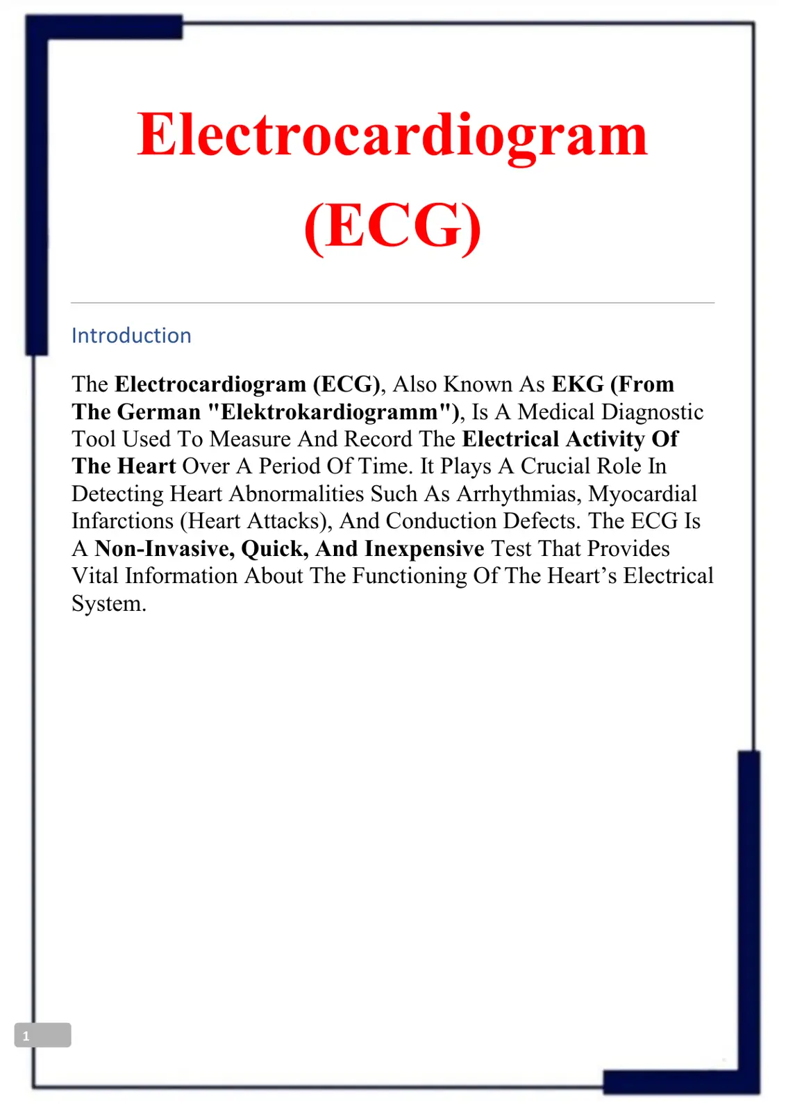 غلاف تقرير Electrocardiogram (ECG)