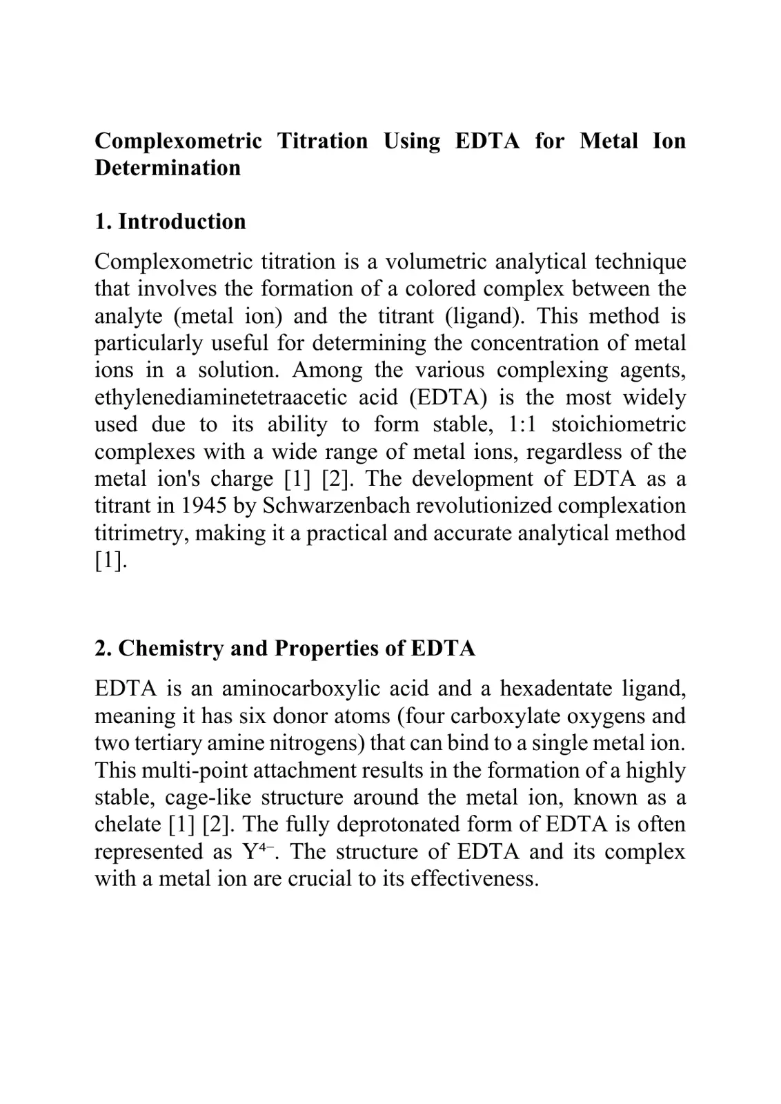 غلاف تقرير Complexometric Titration Using EDTA for Metal Ion Determination
