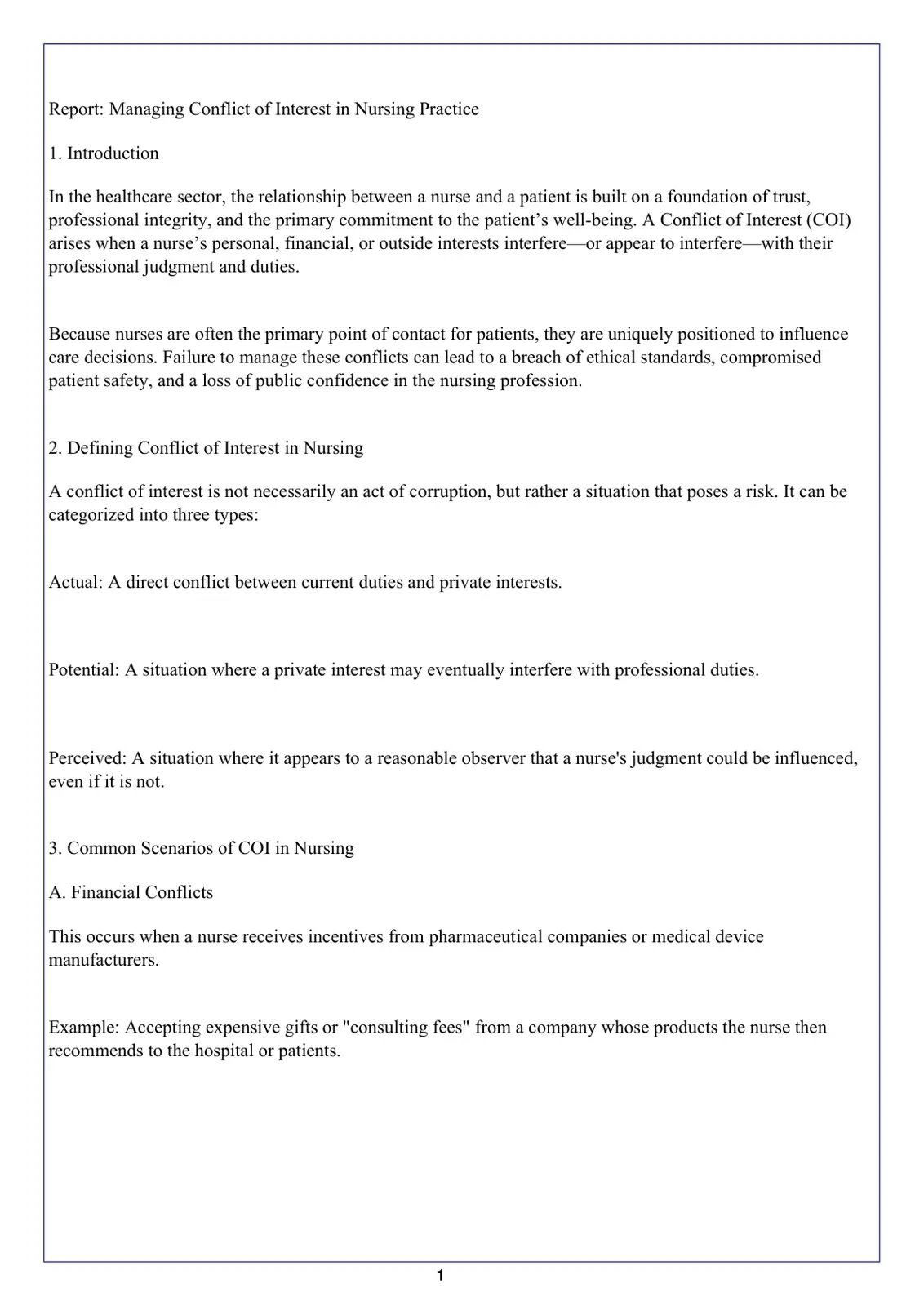 غلاف تقرير Managing Conflict of Interest in Nursing Practice
