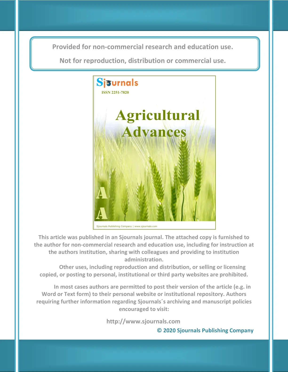 غلاف تقرير Agricultural Advances