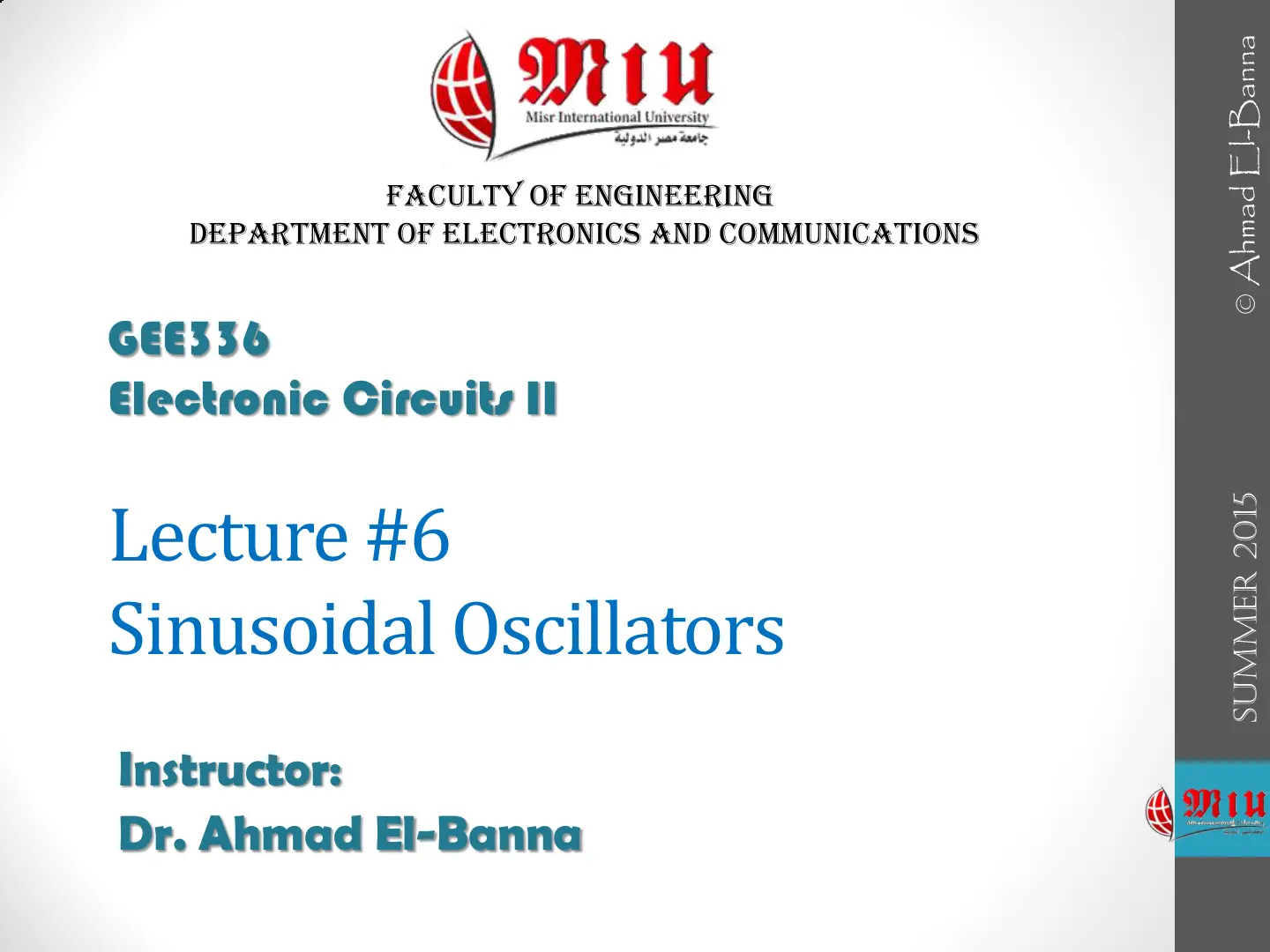 غلاف تقرير Electronic Circuits II - Lecture 6: Sinusoidal Oscillators