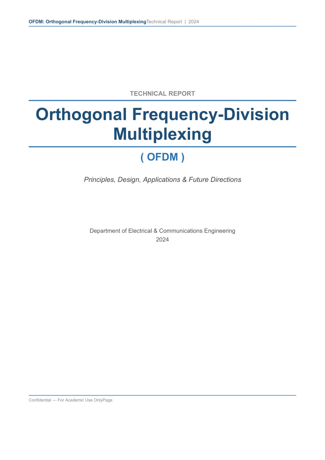 غلاف تقرير OFDM: Orthogonal Frequency-Division Multiplexing Technical Report | 2024