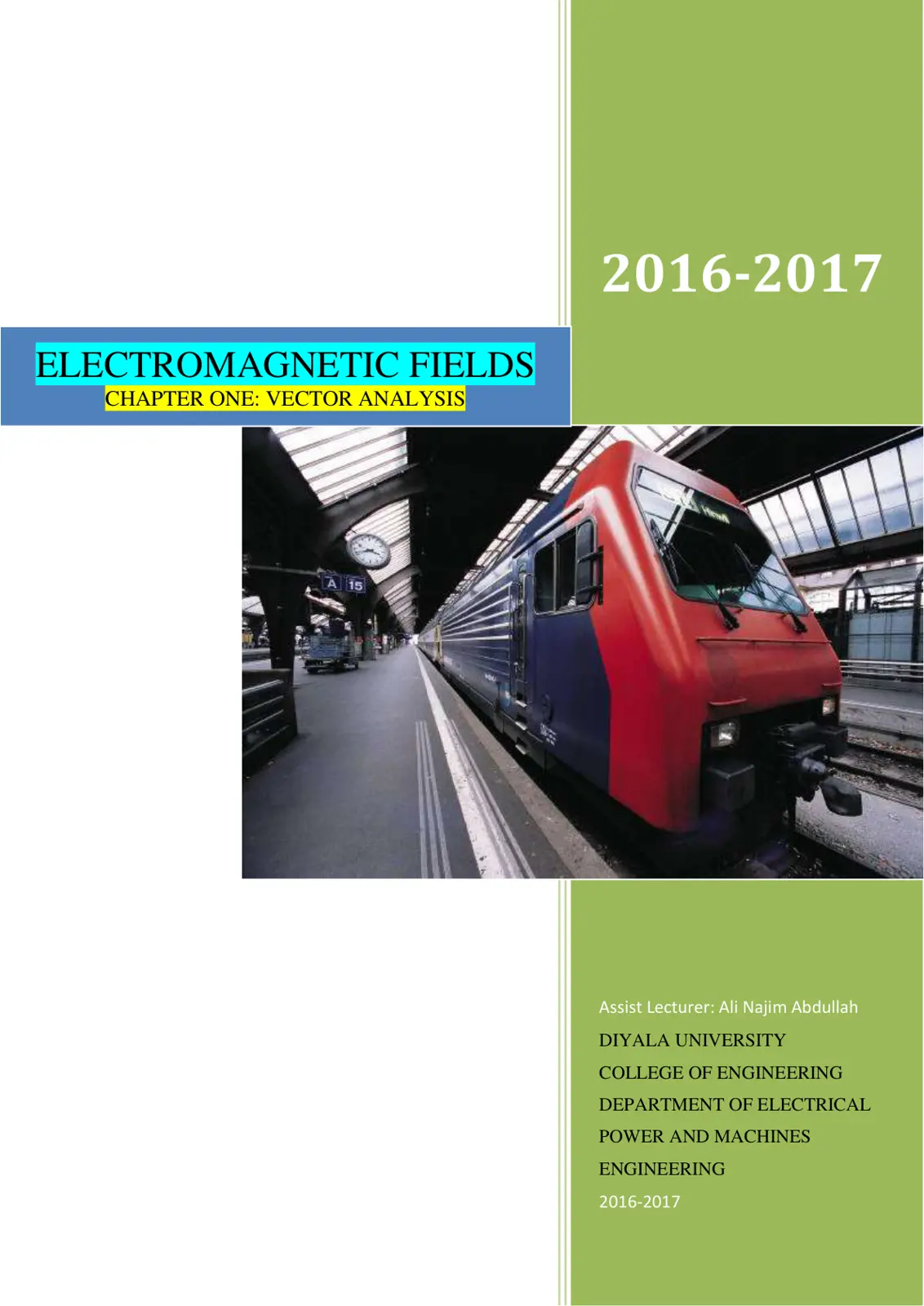 غلاف تقرير ELECTROMAGNETIC FIELDS CHAPTER ONE: VECTOR ANALYSIS