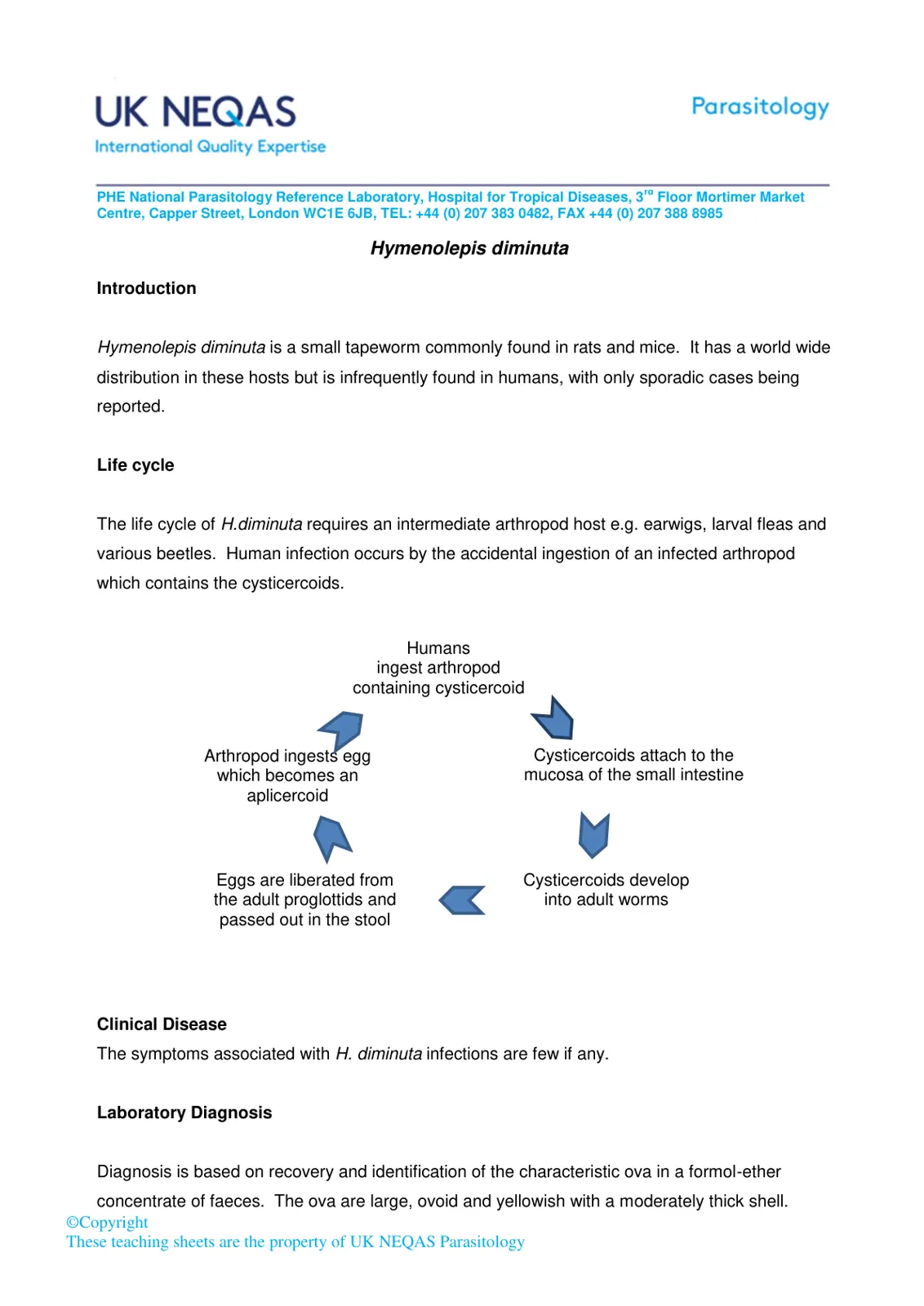 غلاف تقرير Parasitology: Hymenolepis diminuta