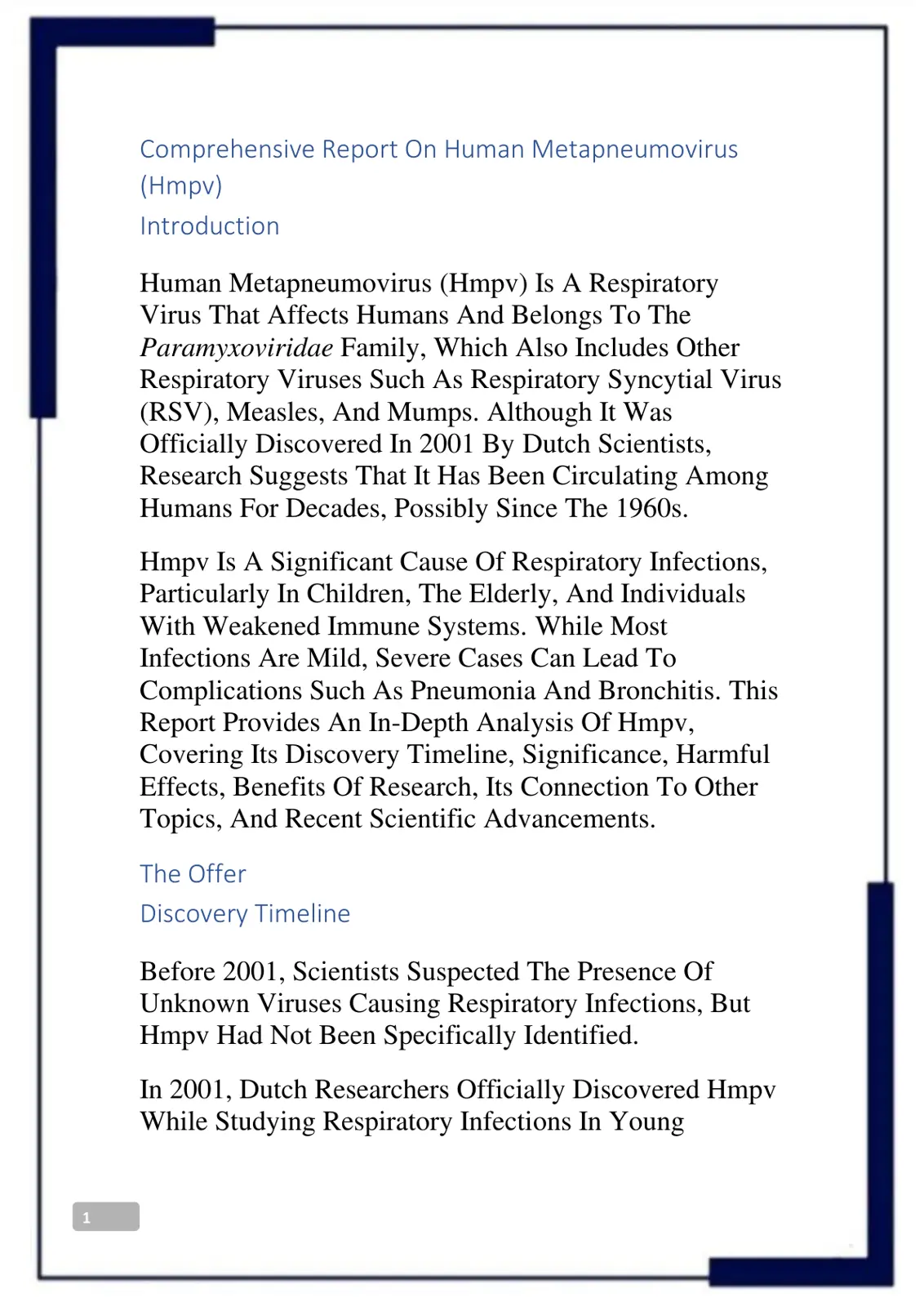 غلاف تقرير Comprehensive Report On Human Metapneumovirus (Hmpv)