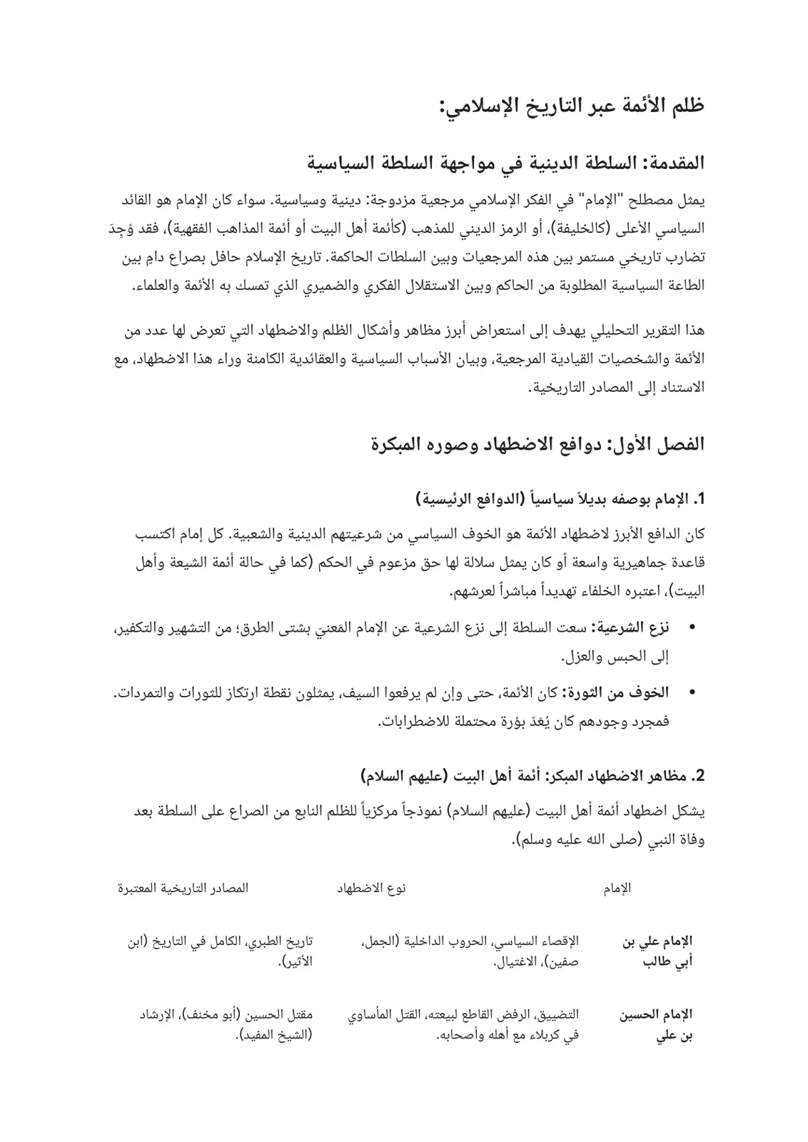 غلاف تقرير ظلم الأئمة عبر التاريخ الإسلامي: المقدمة - السلطة الدينية في مواجهة السلطة السياسية