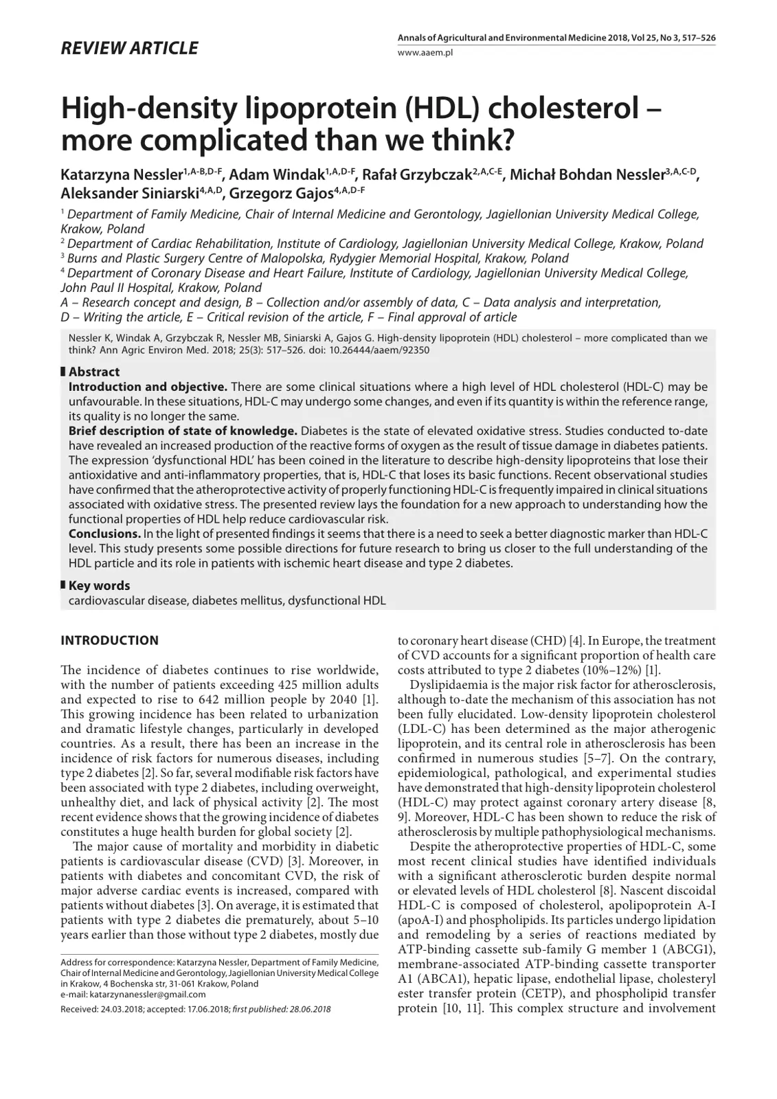 غلاف تقرير High-density lipoprotein (HDL) cholesterol - more complicated than we think?