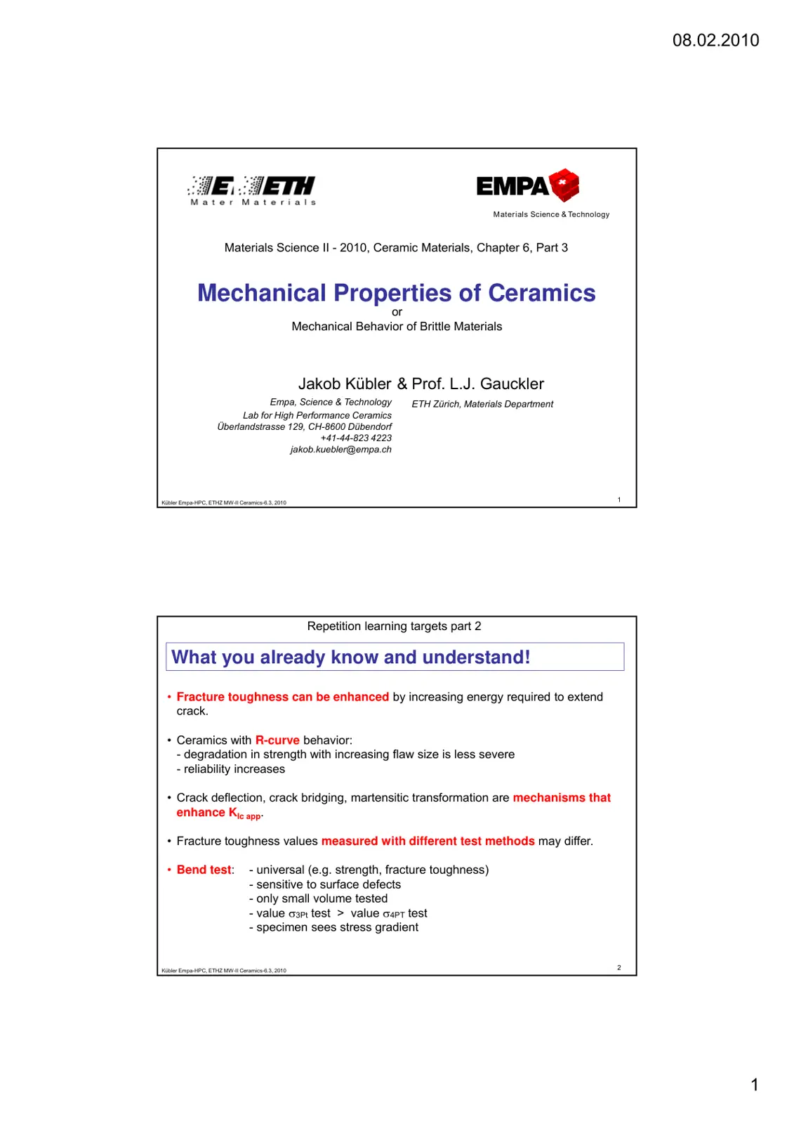 غلاف تقرير Materials Science II - 2010, Ceramic Materials, Chapter 6, Part 3: Mechanical Properties of Ceramics